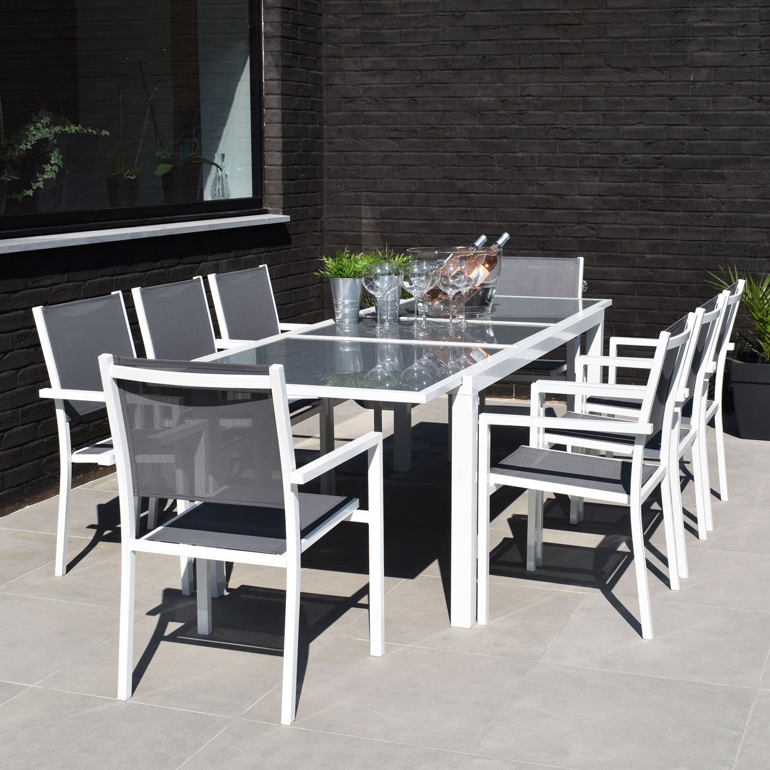 Salon de jardin extensible gris et blanc aluminium 8 places FIRENZE - 4