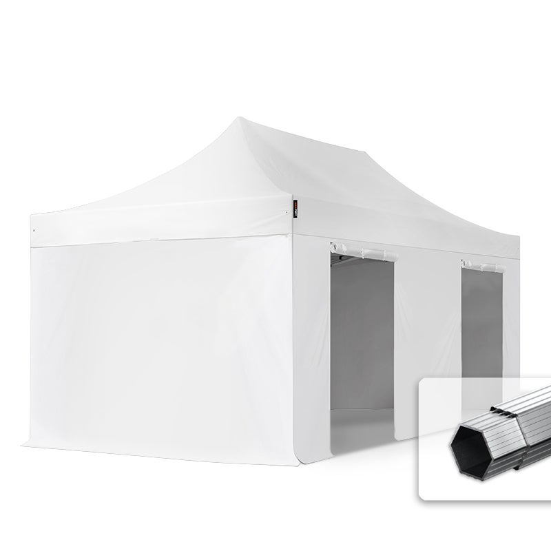 3x6 m Namiot Ekspresowy PROFESSIONAL Alu 40 mm, ze ścianami bocznymi, bez okien, biały