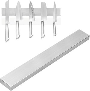 Porte Couteaux de Cuisine - FONDUPIN - Barre Magnétique - Acier Inoxydable - 50cm - 8 Crochets Amovibles - Maison