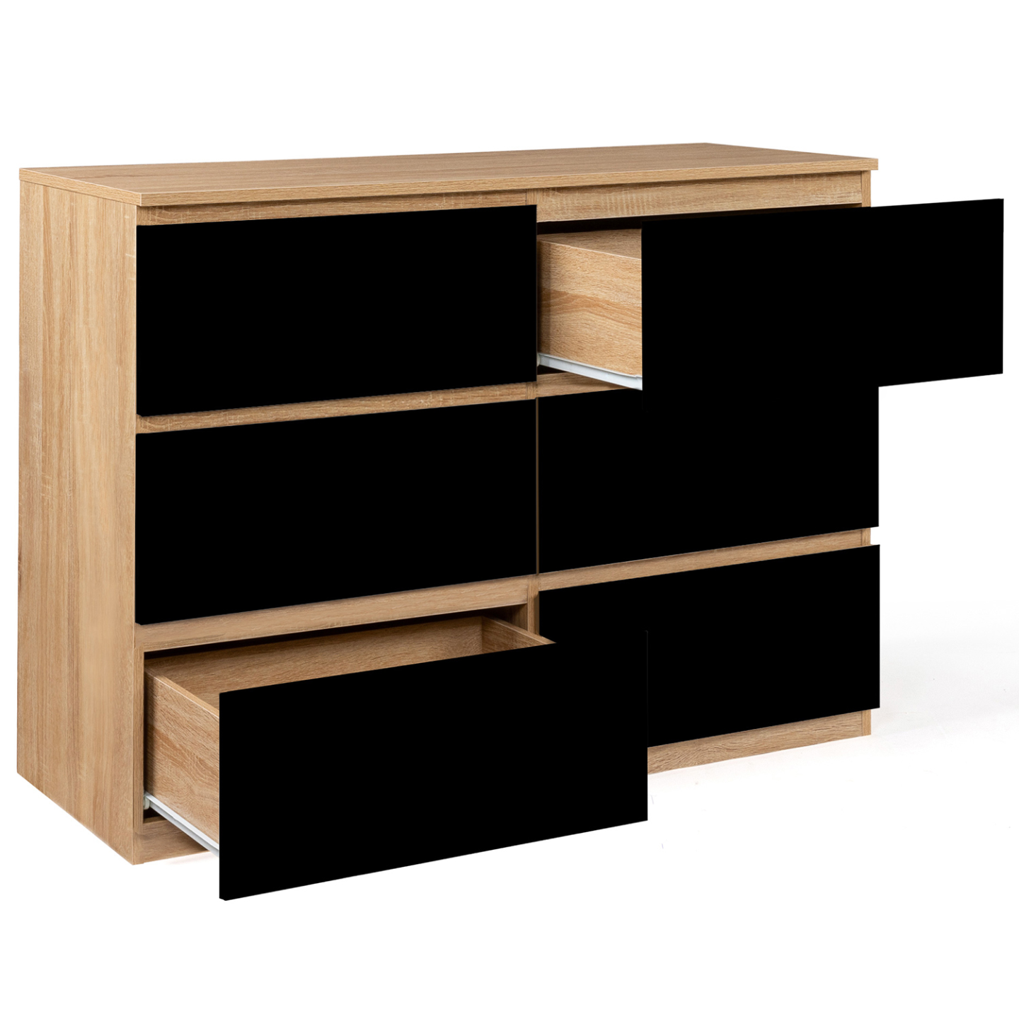Commode 6 tiroirs TOMI 110 cm bois façon hêtre et noir - 4