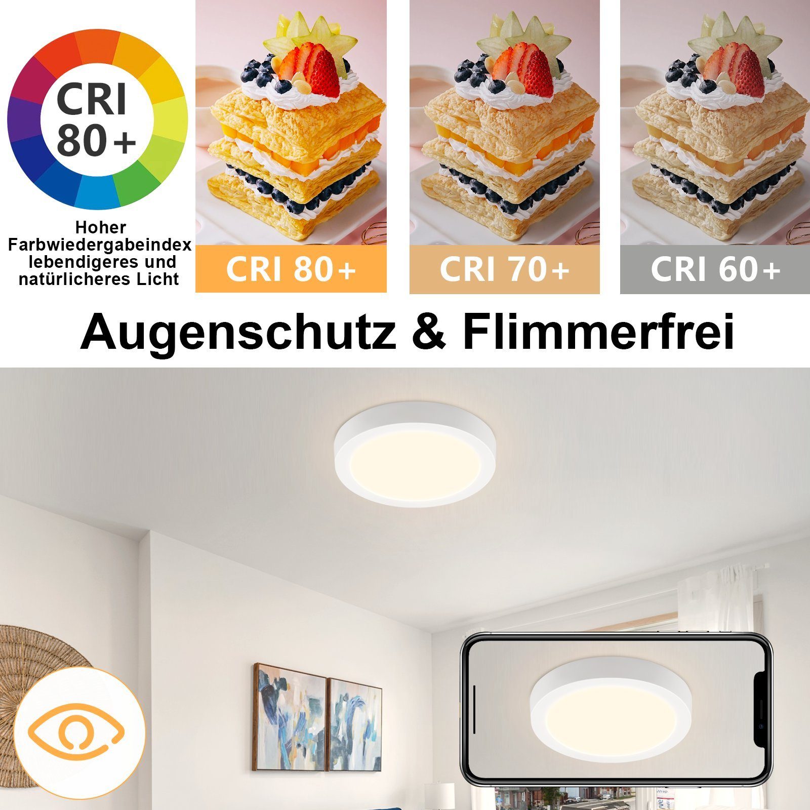 NETTLIFE Lámpara de Techo LED Redonda Moderna Lámpara de Blanca 3000K 18W IP44 Impermeable para Sala de Estar Baño Habitación Infantil Dormitorio - 4