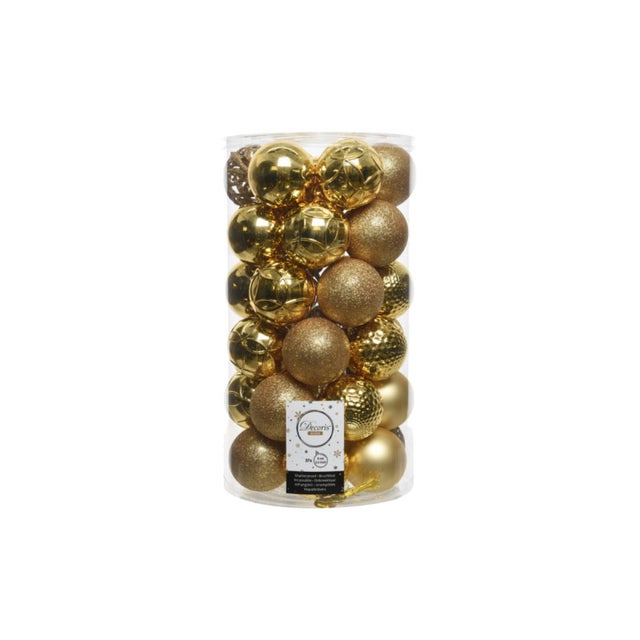 Decoris Conjunto de 37 Bolas de Natal Inquebráveis Dourado Claro 6 cm - Acabamento Opaco, Brilhante e Glitter