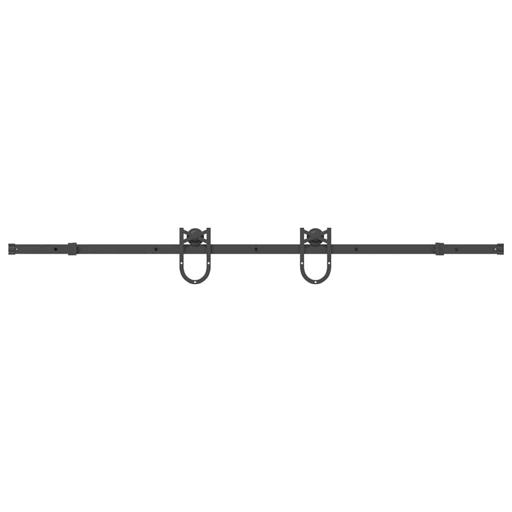 QIAN 200cm Quincaillerie pour Porte Coulissante, Kit de Rail pour Porte Suspendue, Ensemble Complet Industriel avec Roulettes - Noir - Bricolage