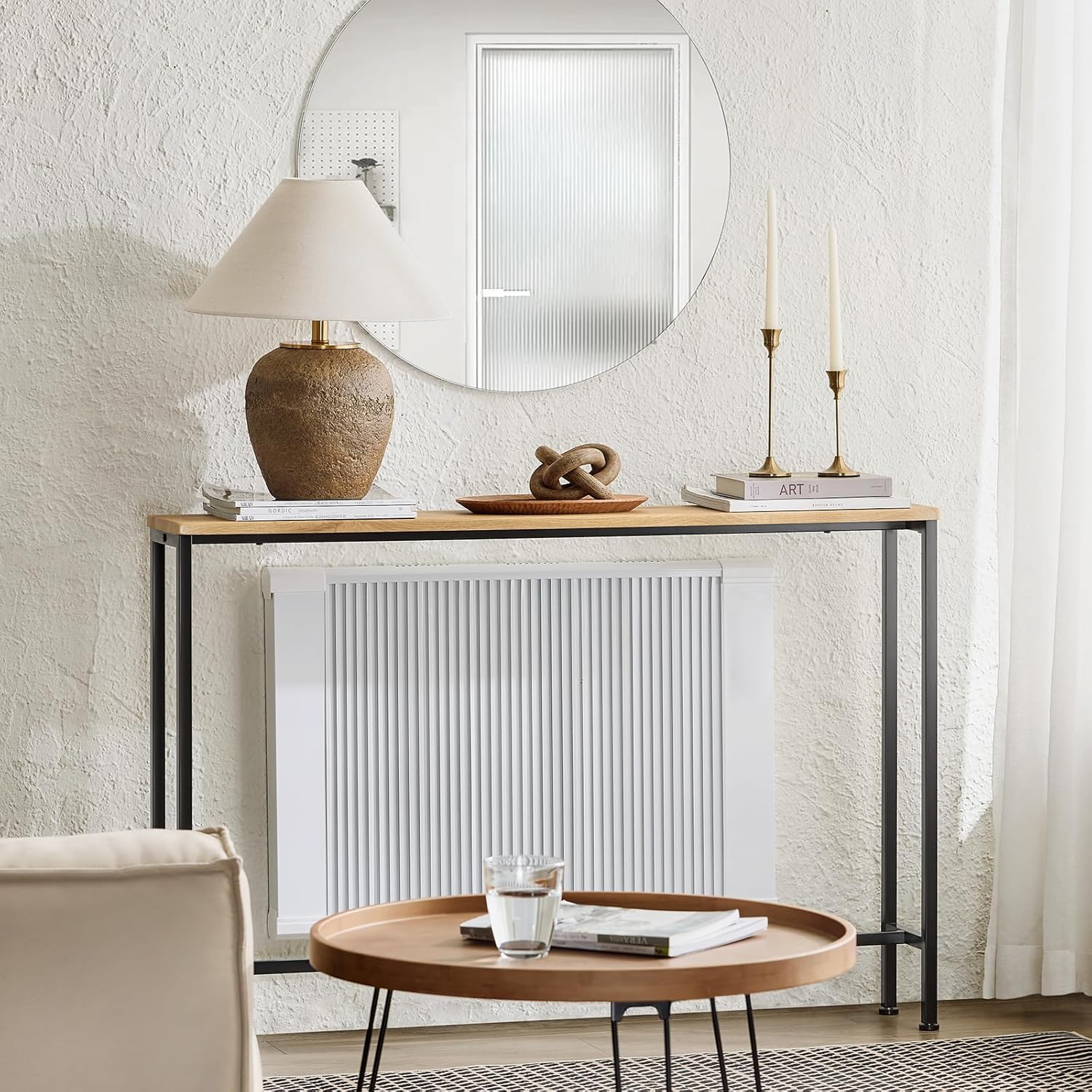 SoBuy FSB19-L-E Table Console,Table d'appoint, Bout de canapé ,Table d’entrée ,Cadre et 4 Pieds en Fer, Nature et Noir - 2