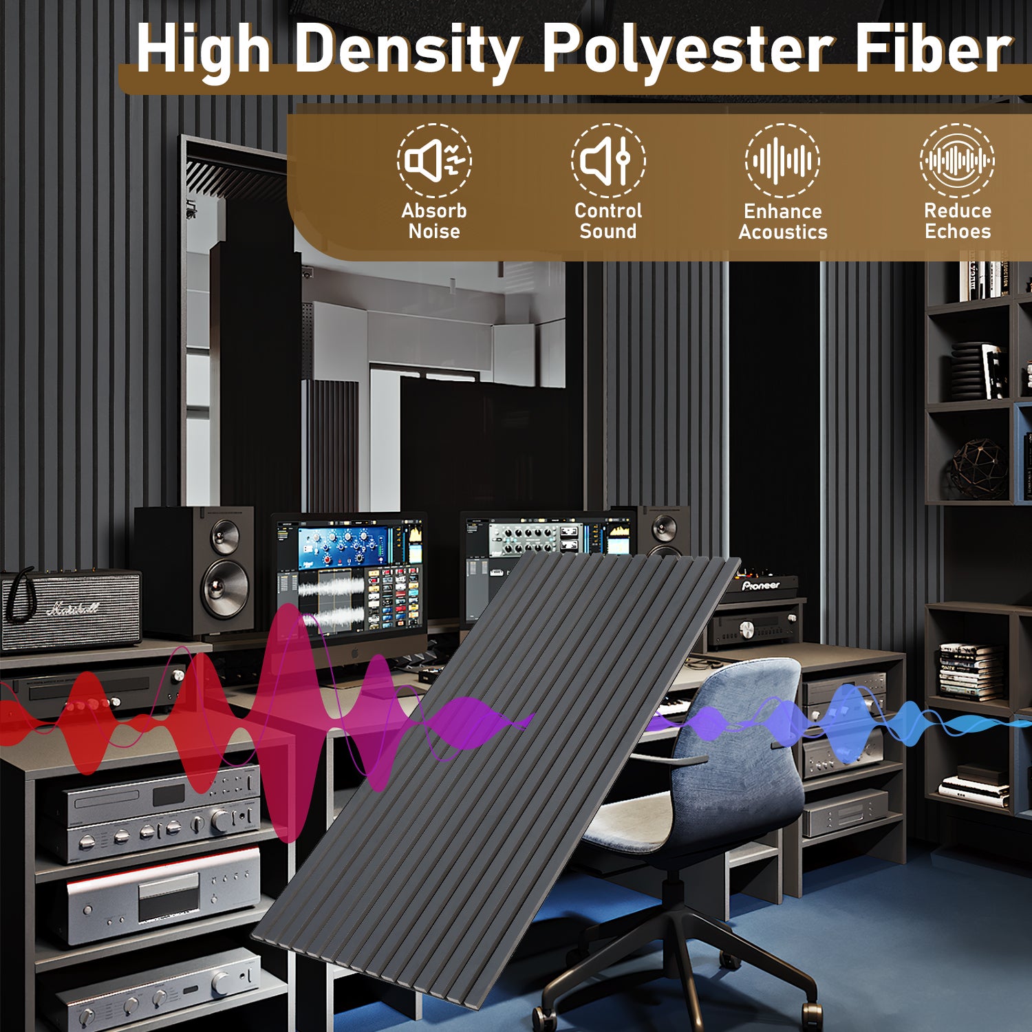 Lote de 2 Paneles Acústicos para Pared MDF de Madera 120x60x2.1cm - Panel MDF Chapa de Madera Gris - 5