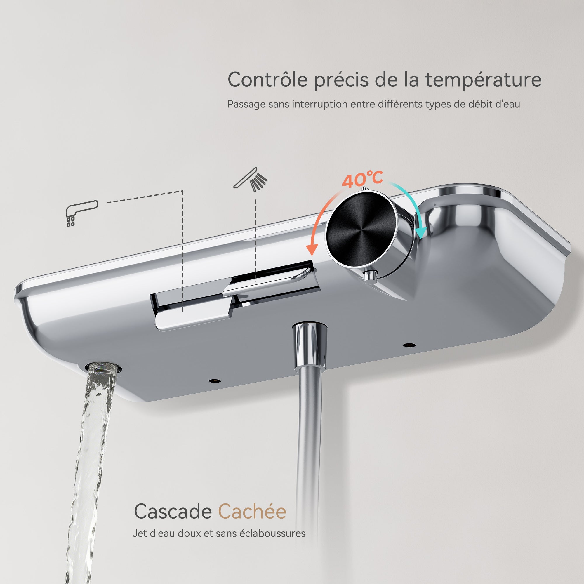 HOROW Ensemble de douche à effet pluie chromé, avec Robinetterie Thermostatique, 4 modes de massage, pliable, réglable en hauteur - 2