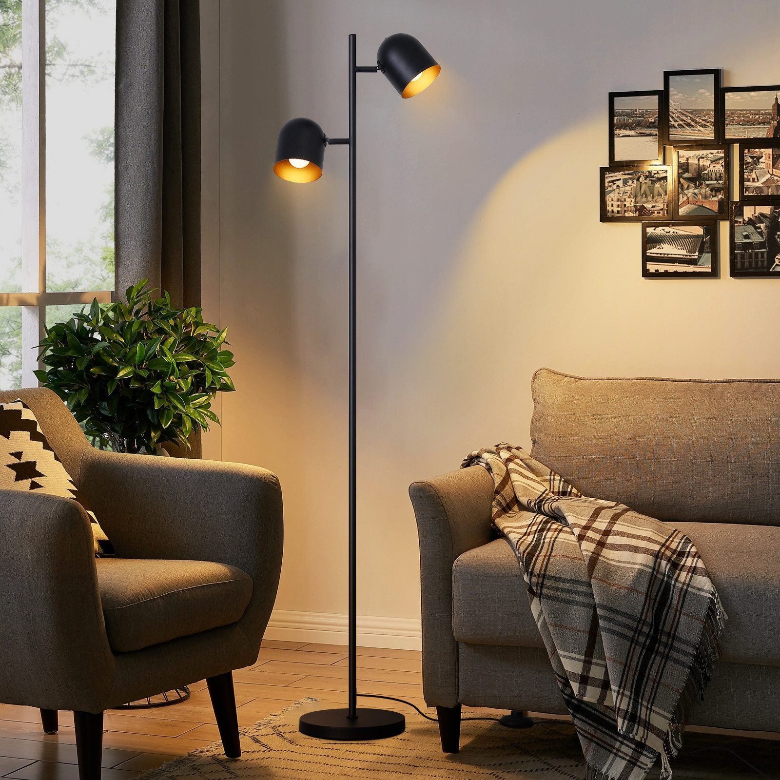 NETTLIFE Lampa podłogowa 2 żarówki Czarny Złoty Metal E14 Retro Industrial Lampa podłogowa