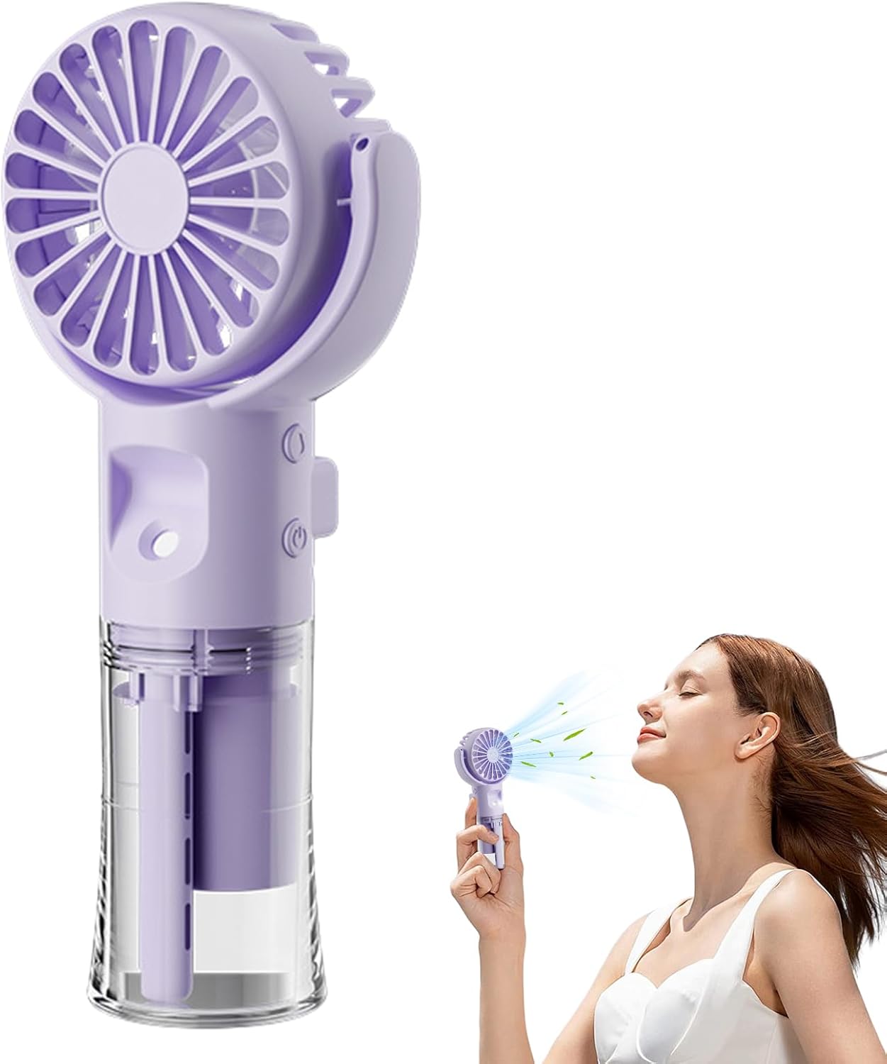 Przenośny wentylator z mgiełką | Akumulatorowy wentylator przenośny - 4-biegowa przenośna lodówka turystyczna, fioletowa