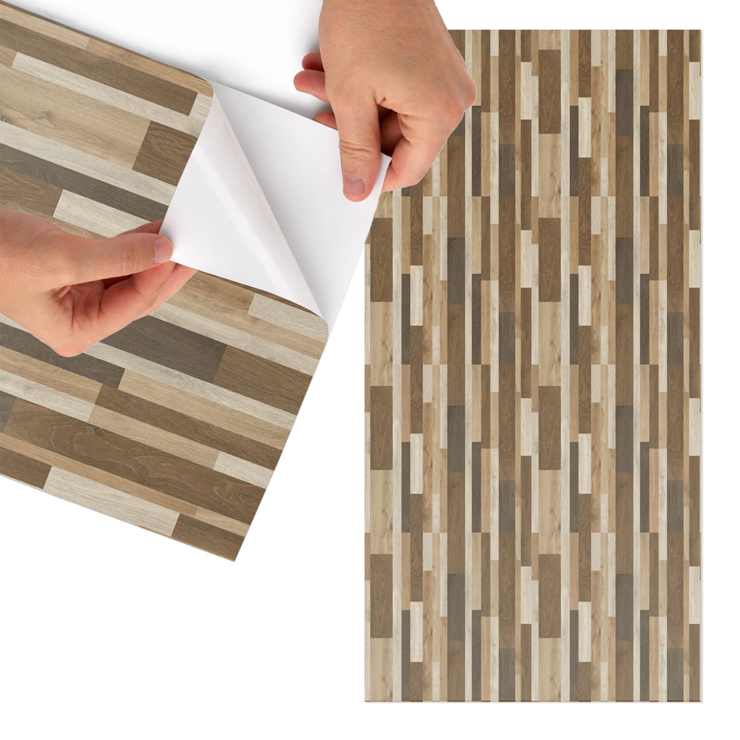 Folia na meble dekoracyjna - szybka renowacja kuchni i salonu 65x130 cm Przytulne drewno mozaika harmonijne linie - Tulup
