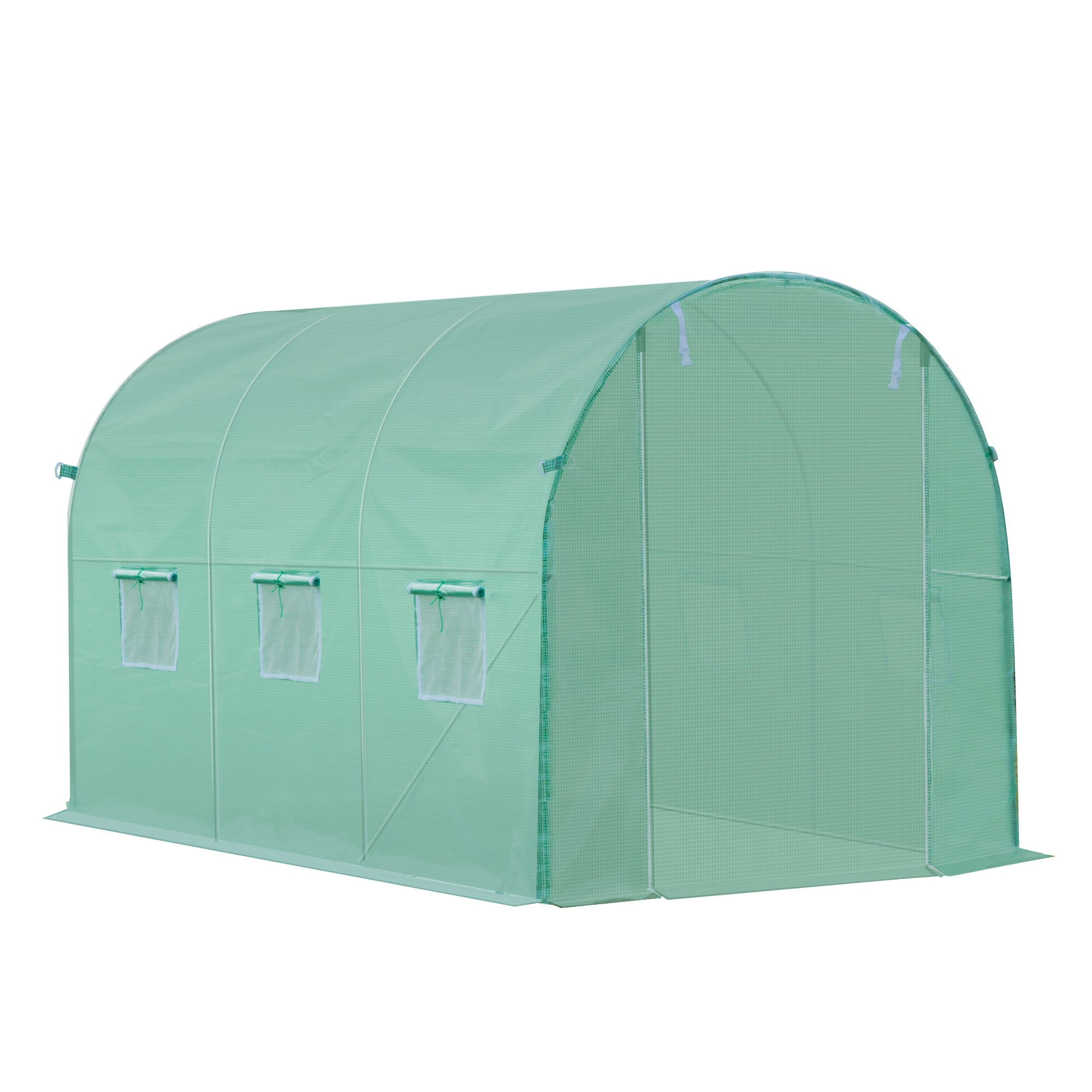 Bâche de Rechange Serre Tunnel 6 m², bâche 3 x 2 x 2 m PE Anti-UV imperméable 6 fenêtres + Porte Enroulable zippée Vert - 9