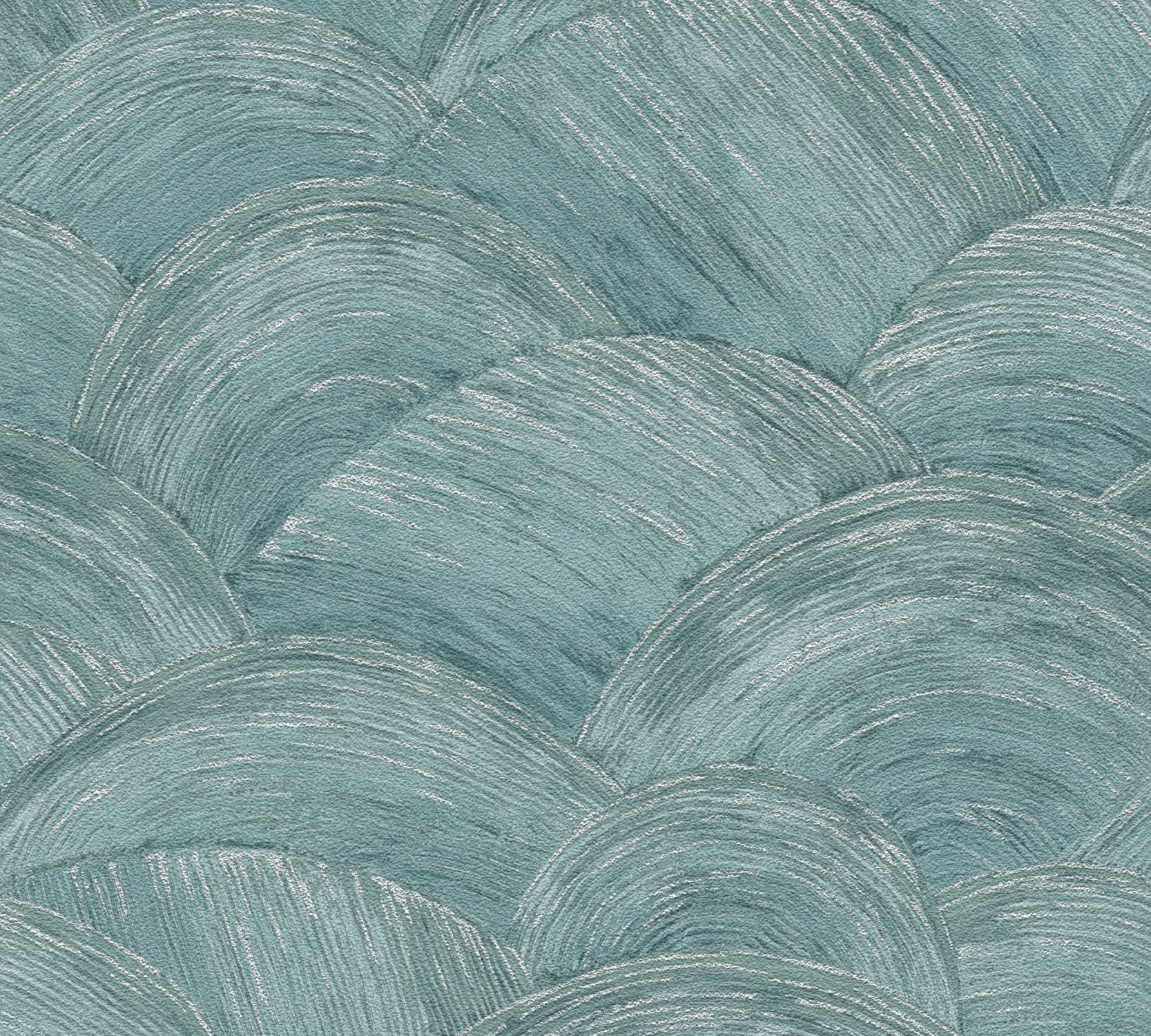 Tapeta motyw art déco petrol blueIsrebrnym - 53 cm x 10.05 m - LIVINGWALLS