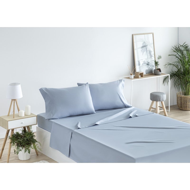 Juego de Sábanas de 4 Piezas (Bajera, Encimera y Dos Fundas Almohada) Cama de 150 x 190/200 cm Azul Claro TODOCAMA - 4