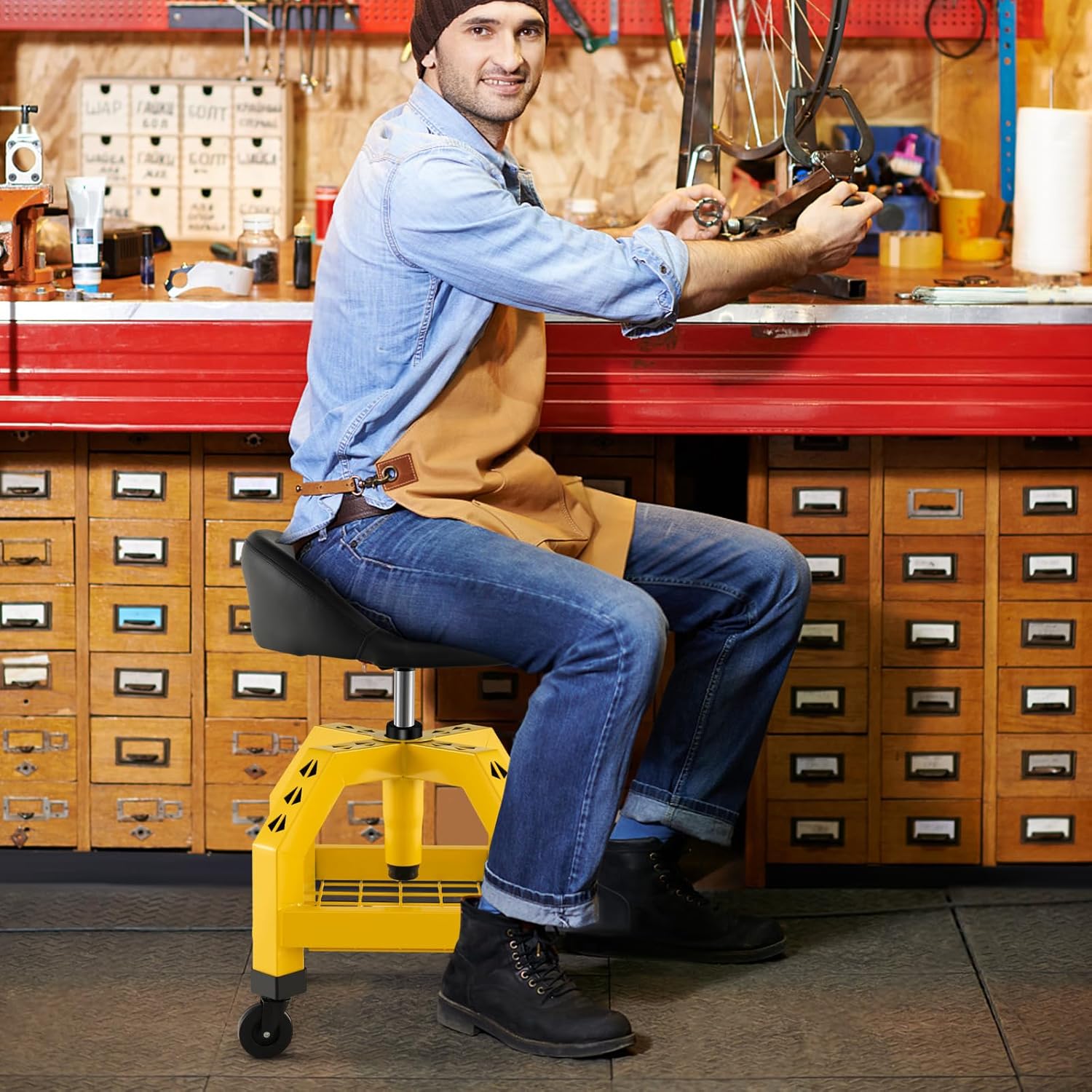 Lettino Officina Sgabello Da Meccanico Con Ruote Altezza