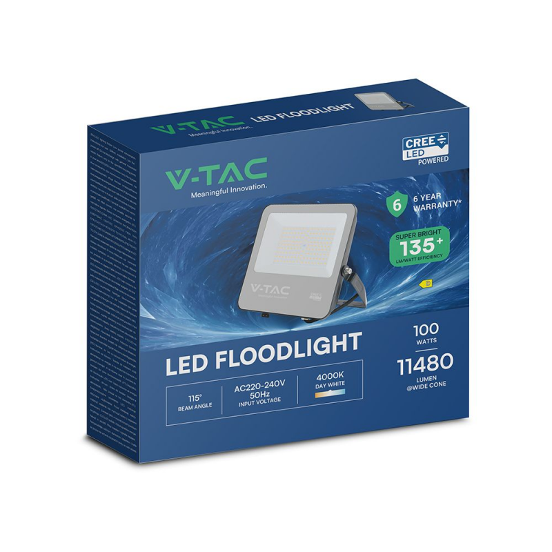 Projecteur LED Extérieur 100W 115lm/W IP65 CREE Chip V-TAC VT-44101 - 115 deg - Blanc neutre - 4000K - 2