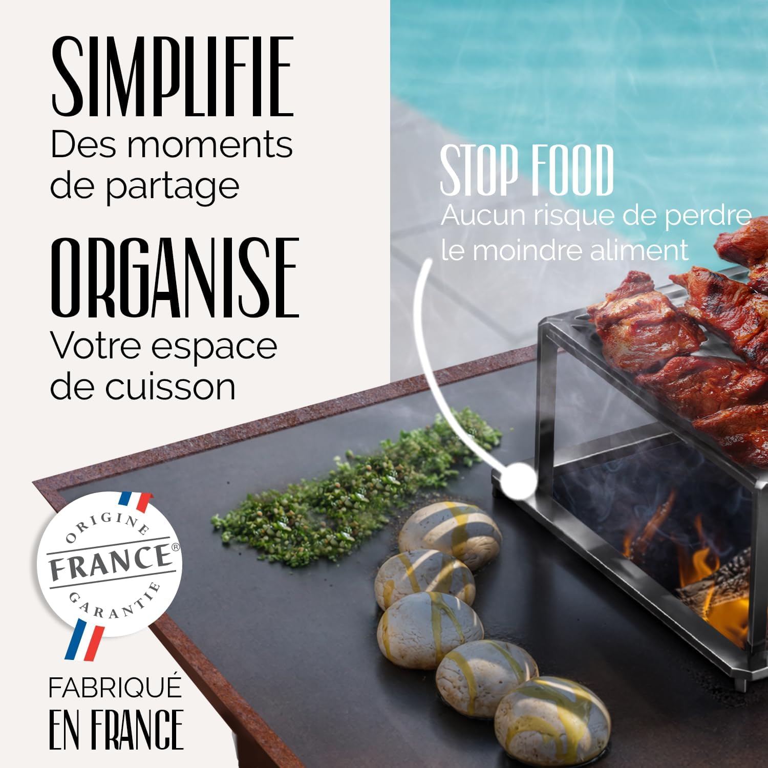 GRILL'CHIC - Pack Privilège Brasero Auvergnat Corten Bois Carré - Simple Cuve - Avec Bâche + Grille + Stop Food Inclus - 2