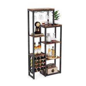 Portabottiglie Industriale Con Portabicchieri Ripiani E Prese Per 15 Bottiglie Di Vino Armadietto Da Vino Marrone 88303283