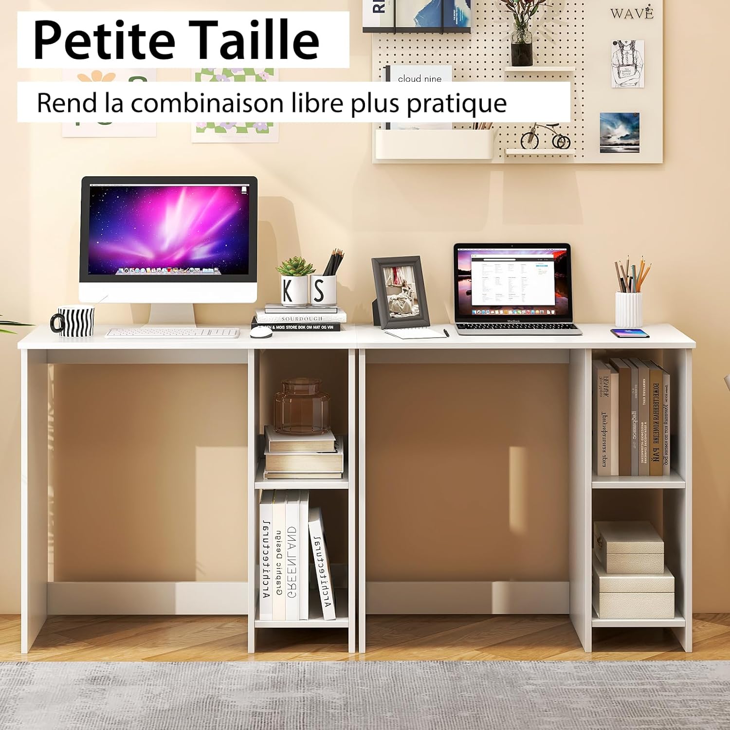 Scrivania per Computer in Legno, Scrivania con 2 Ripiani per Ambienti Piccoli, Scrivania Moderna e Salvaspazio da Casa e Ufficio, Bianco, 80 x - 4