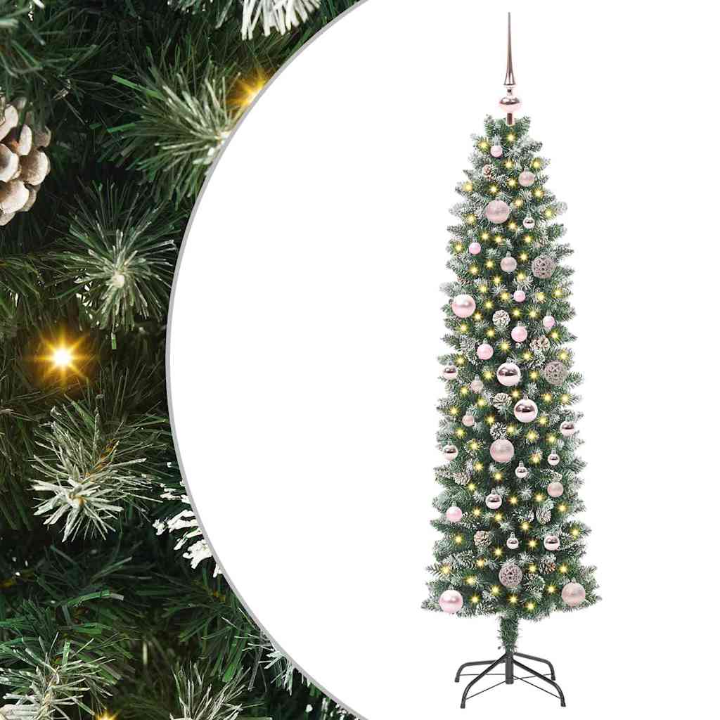 Sztuczne smukłe drzewo bożonarodzeniowe Zielono-biały 150 cm