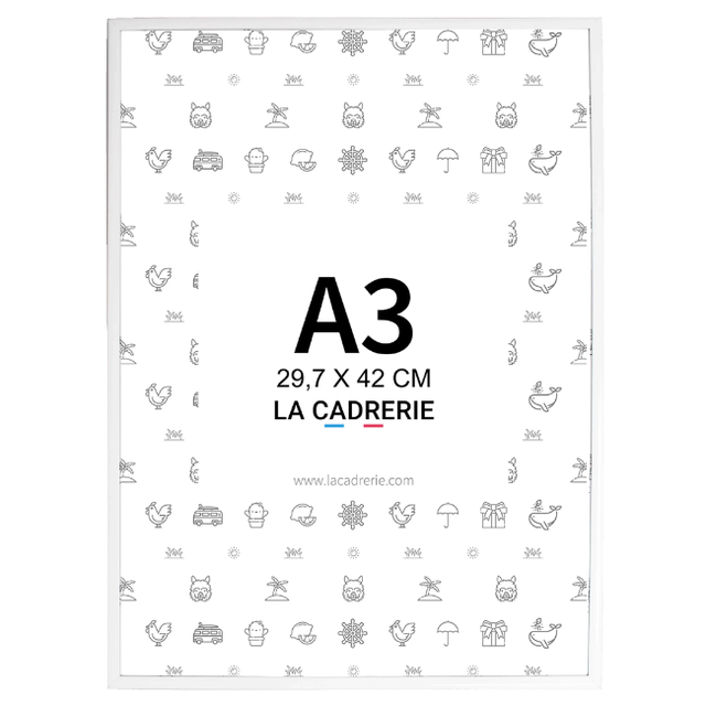 Cadre format A3 - 29,7x42 cm en aluminium - Blanc - Vitre en verre