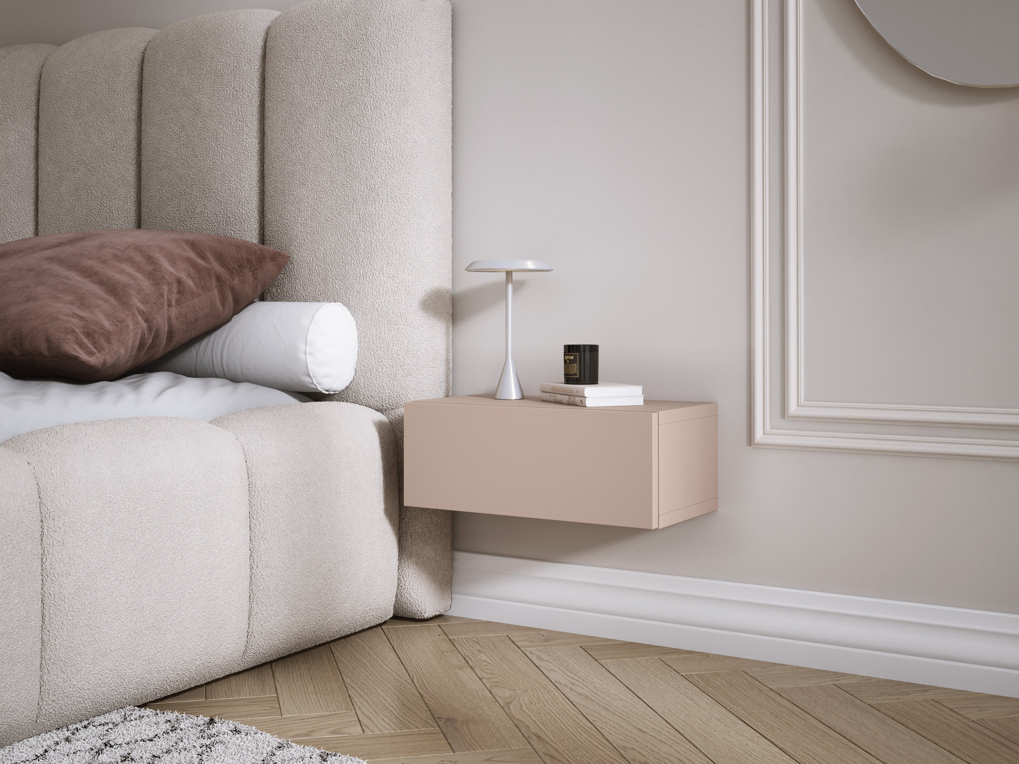 Comodino sospeso con cassetto – frontale liscio – colore: Marrone Caramello, 40 x 20 x 16 cm - 2