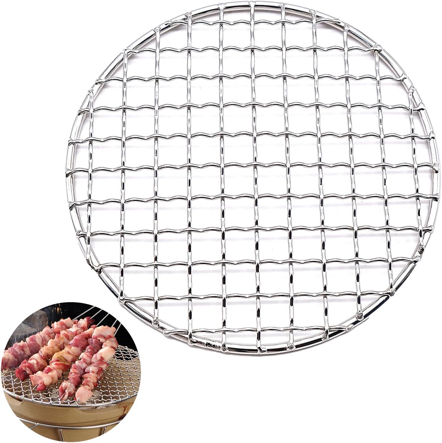 1 okrągły grill ze stali nierdzewnej (średnica 21 cm), odpowiedni do użytku na kempingu i na świeżym powietrzu, na pikniku, do pieczenia ciast i piecz
