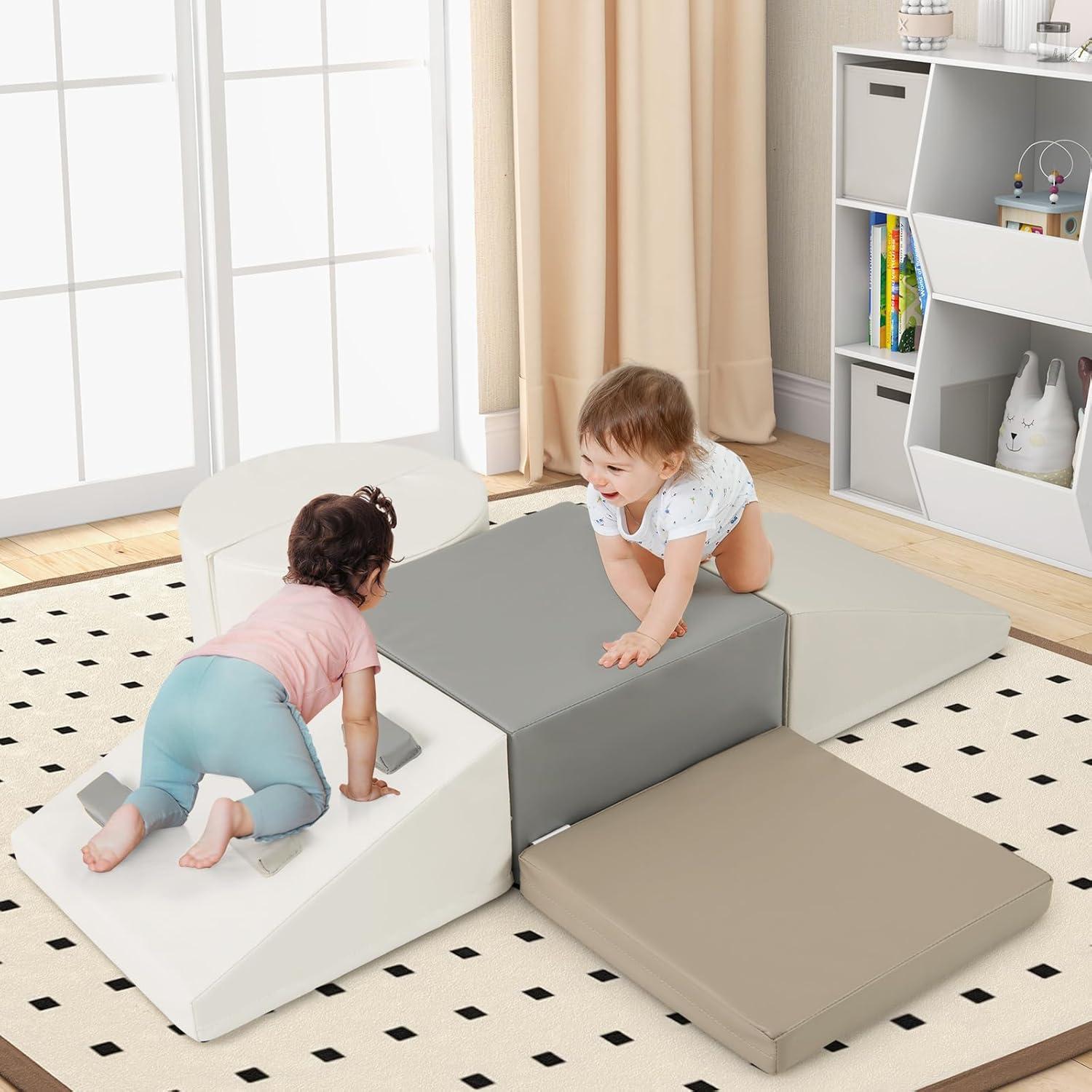 6 PCS Parcours Motricité Bébé en Mousse EPE, Module Motricité Bébé Différentes Formes & Couleurs, Jouet Montessorri d'apprentissage pour 1 Ans+ Blanc - 2