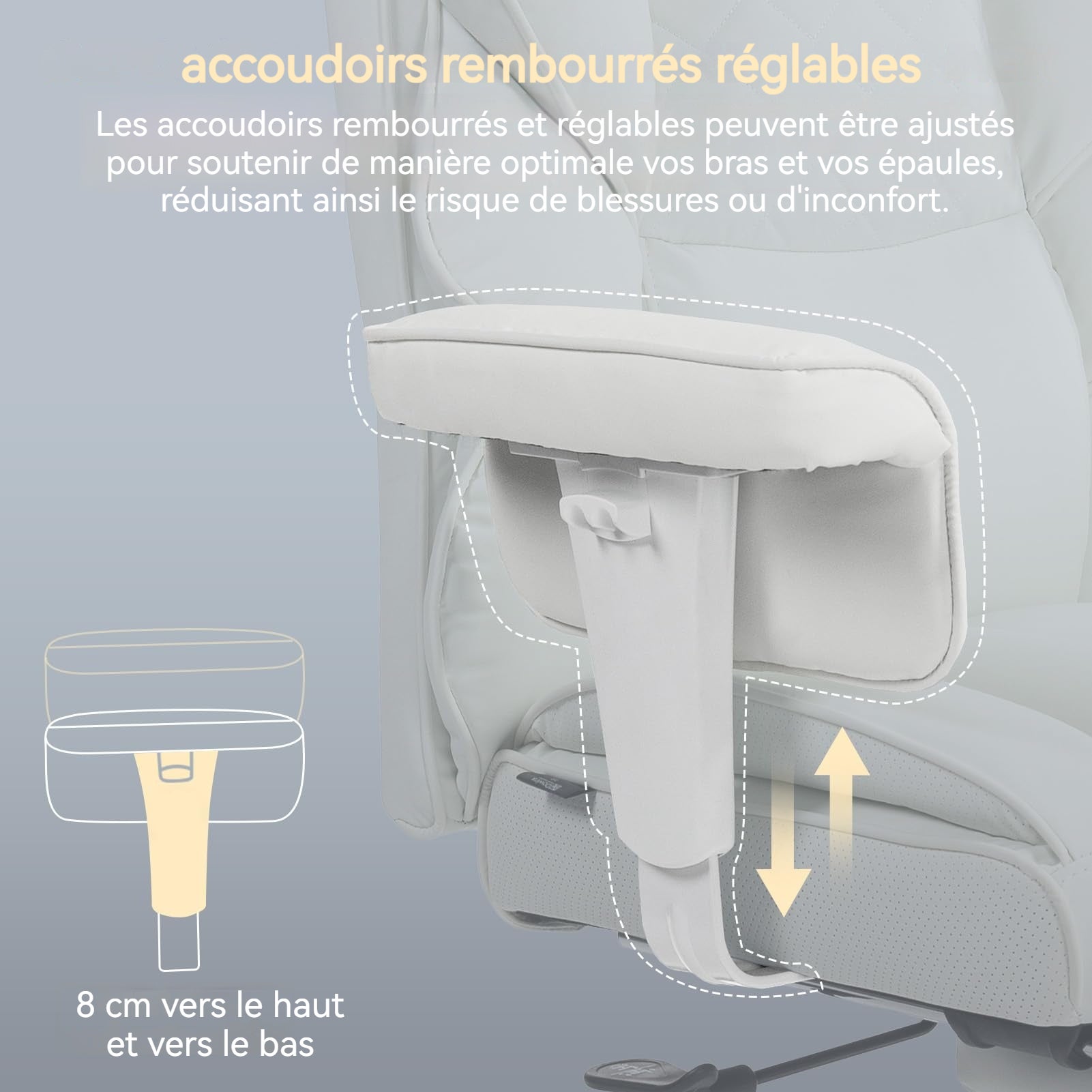 Chaise de bureau chaise de bureau ergonomique avec accoudoirs et repose-pieds, chaise d'ordinateur (matériau PU, blanc) - 4