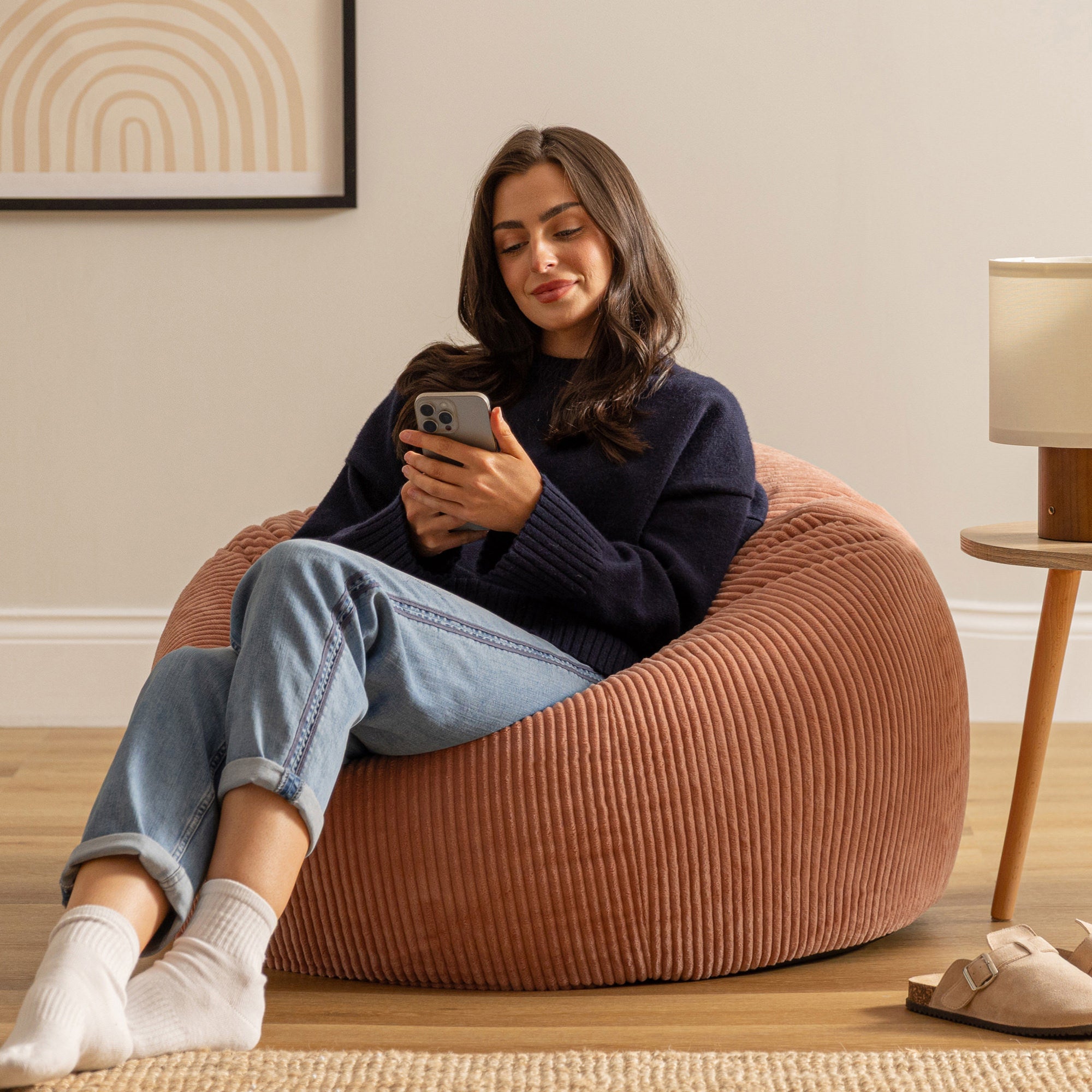 Pouf Icon in velluto a coste rosa, soggiorno, camera da letto, 85x85 cm, Made in Germany, Oeko-Tex® - 3
