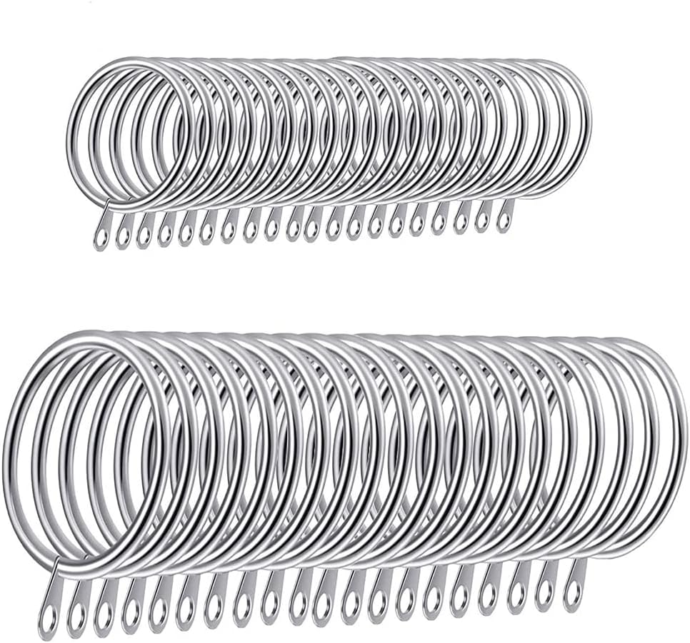 Zestaw 40 metalowych kółek do zasłon - 45 mm, akcesoria do zawieszania zasłon, drążki do zasłon (srebrne)