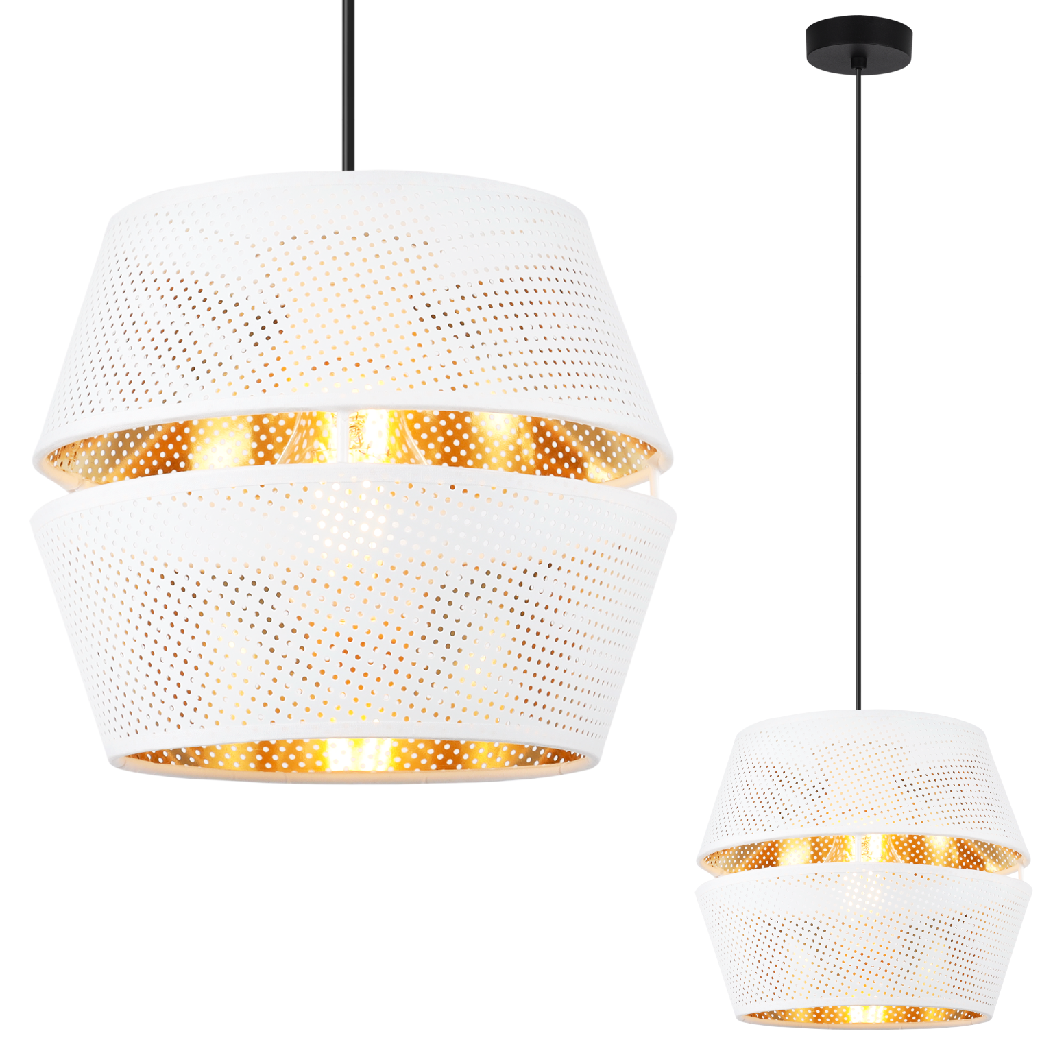Lampa sufitowa wisząca Asti Duo czarna glamour 1xE27 abażur biały/złoty Light Home LH