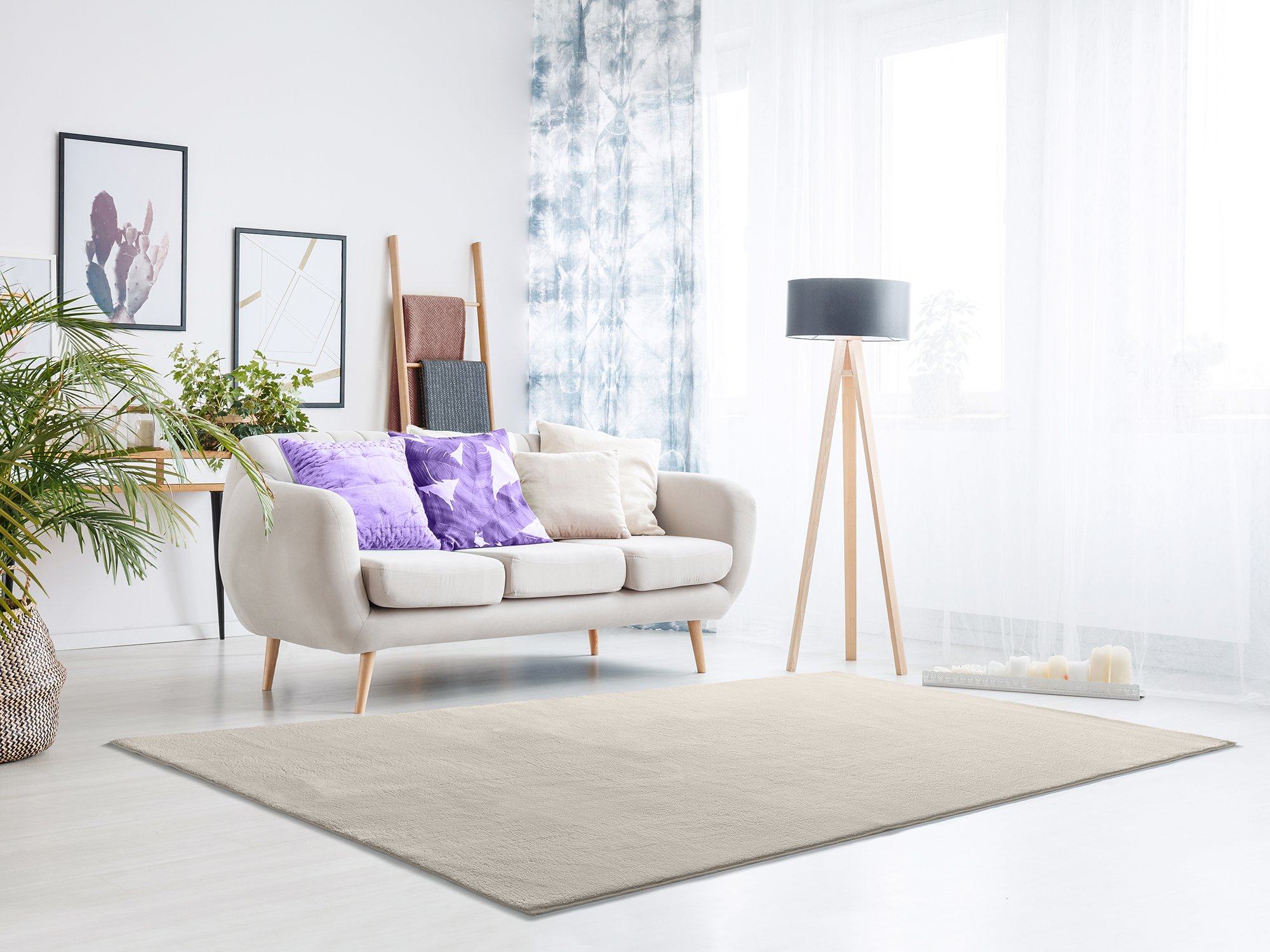 Alfombra interior blanco rectangular 60 x 120 cm loft liso - atticgo