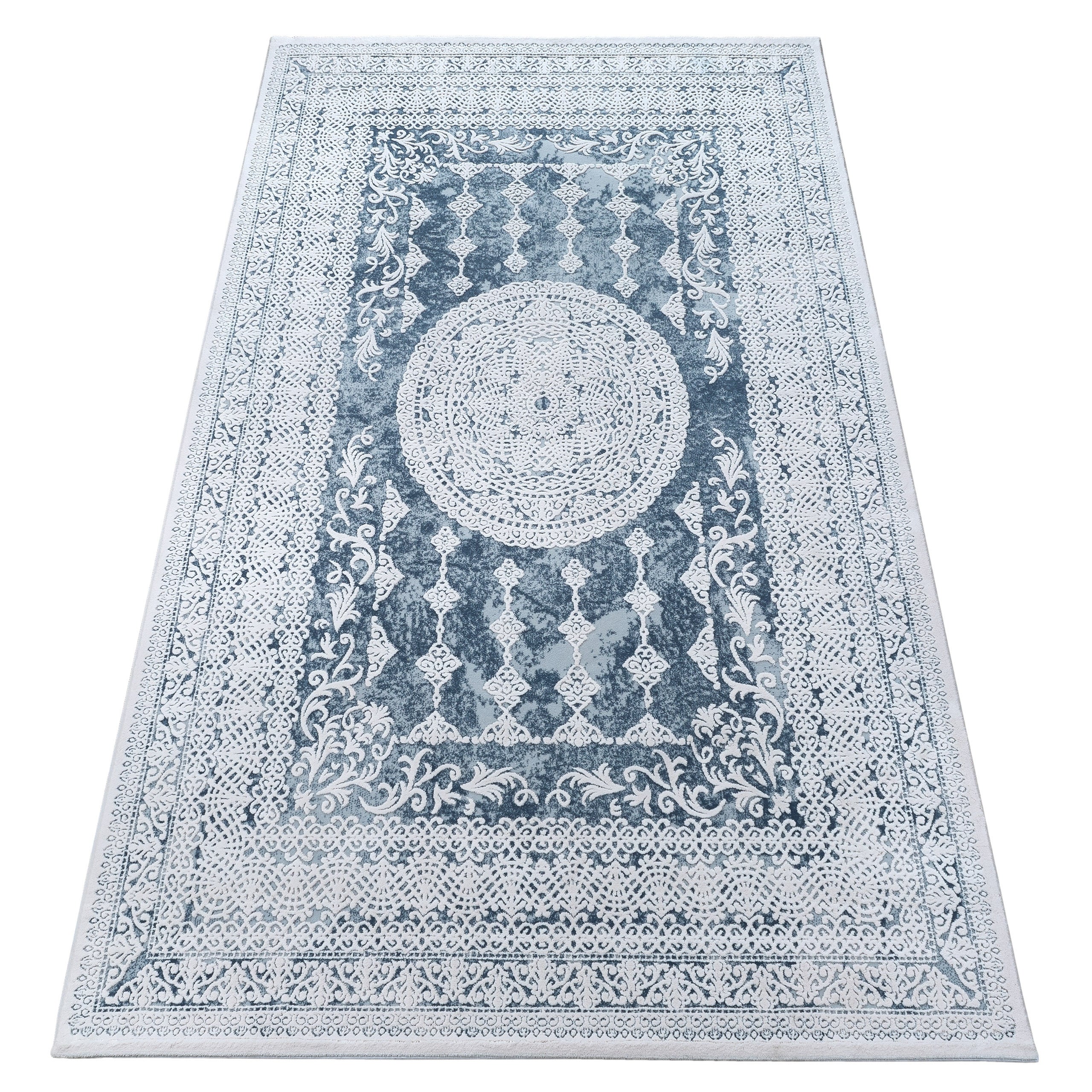 Dywan AKRYL VALENCIA 2328 ORNAMENT niebieski / kość słoniowa 80x150 cm