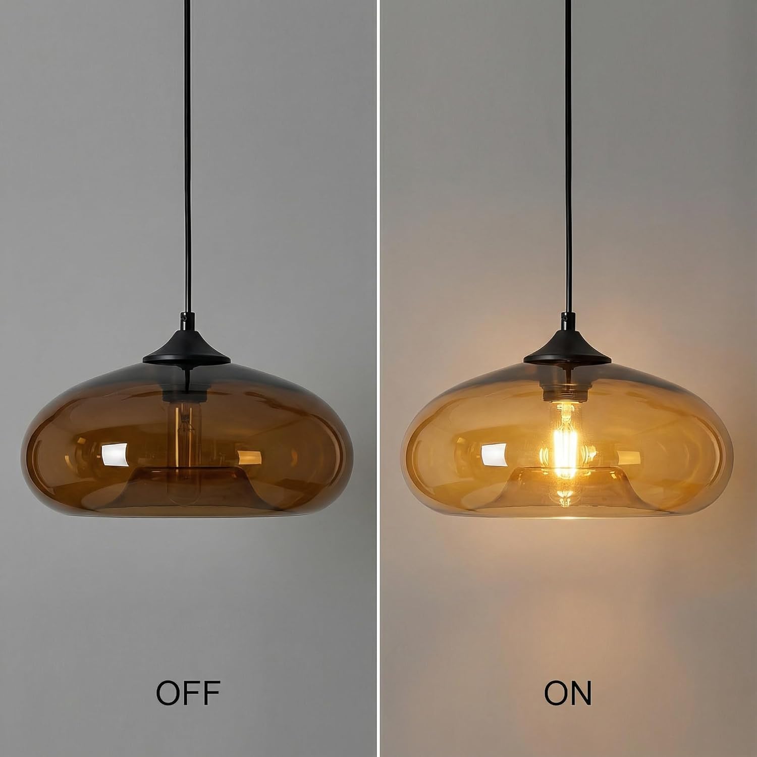 Suspension Luminaire Industriel Vintage avec Abat-Jour en Verre Soufflé 28cm - Lampe Suspendue Plafond E27 pour Salon & Salle à Manger (marron) - 5