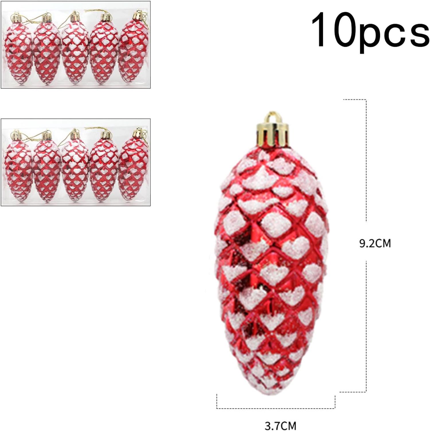 10 Pcs Grosses Boules de Noel Rouge à Paillettes - Pomme de Pin Sapin Noël - à Suspendre - Décoration Sapin de Noël (Rouge) - 2