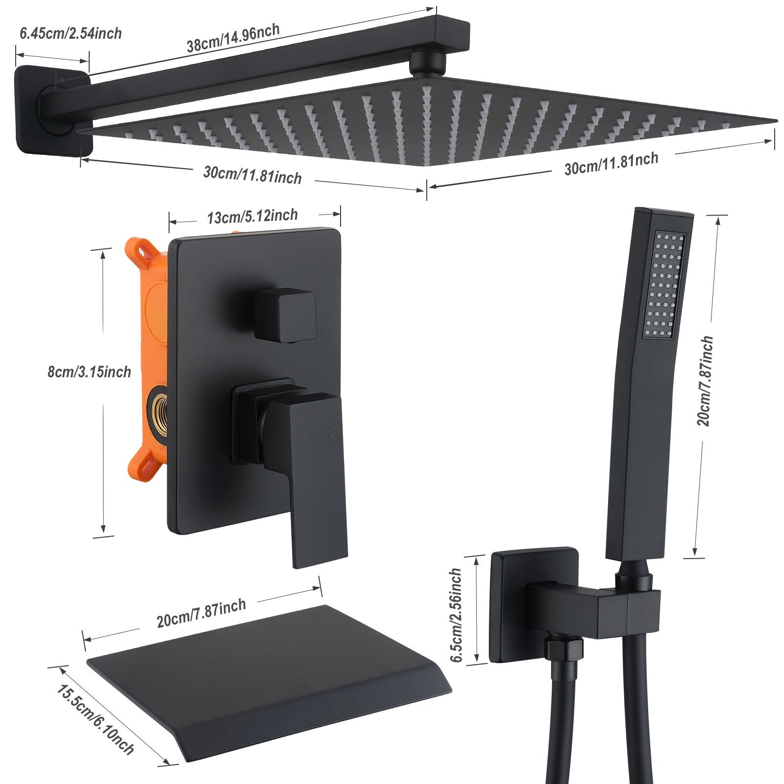 Colonne de Douche Encastrée Noir, Ensemble de Douche avec 12