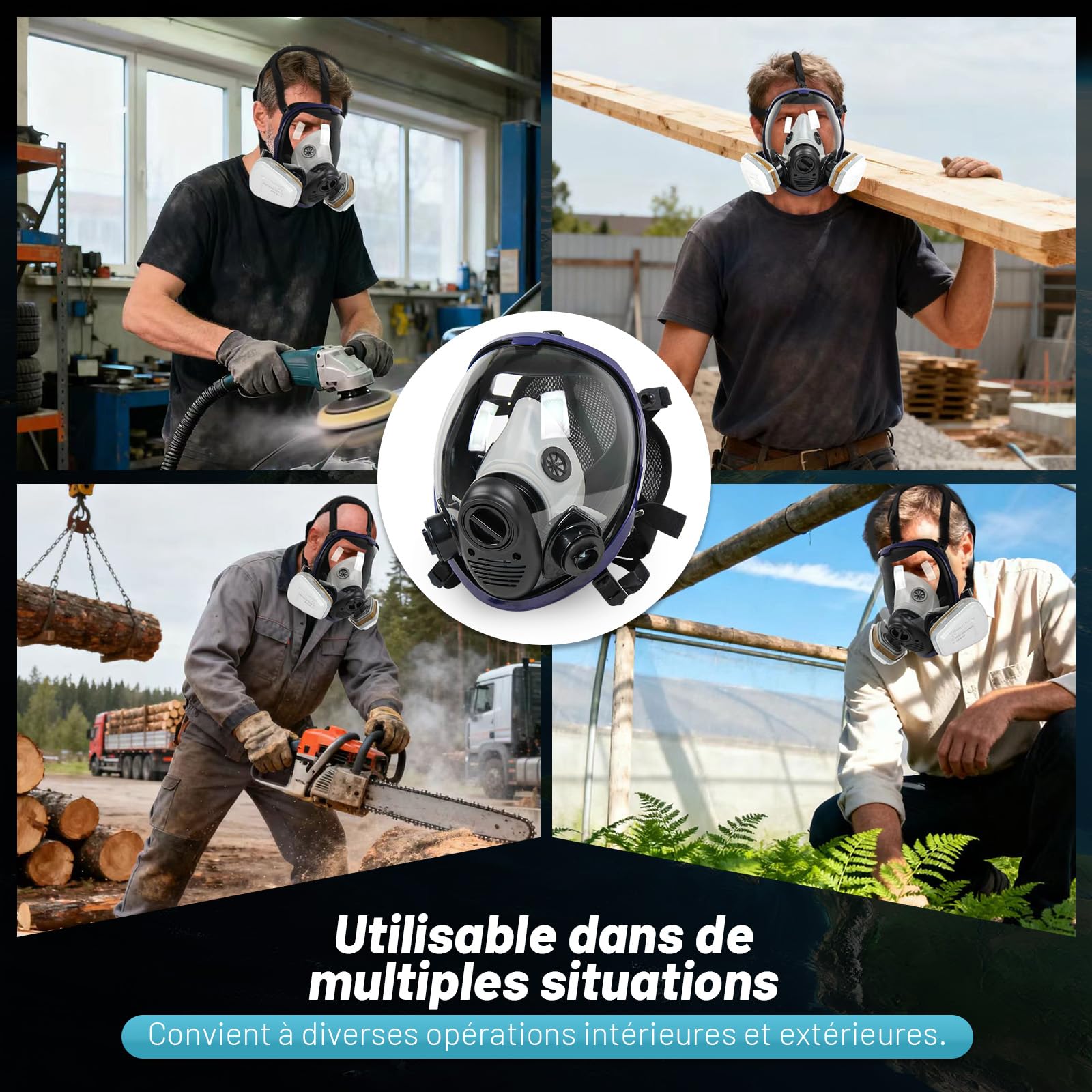 6800 Masque Respiratoire Intégral Réutilisable, Masque anti Poussiere, Masque a Gaz, masque respiratoire avec filtre à vapeur organique - 6