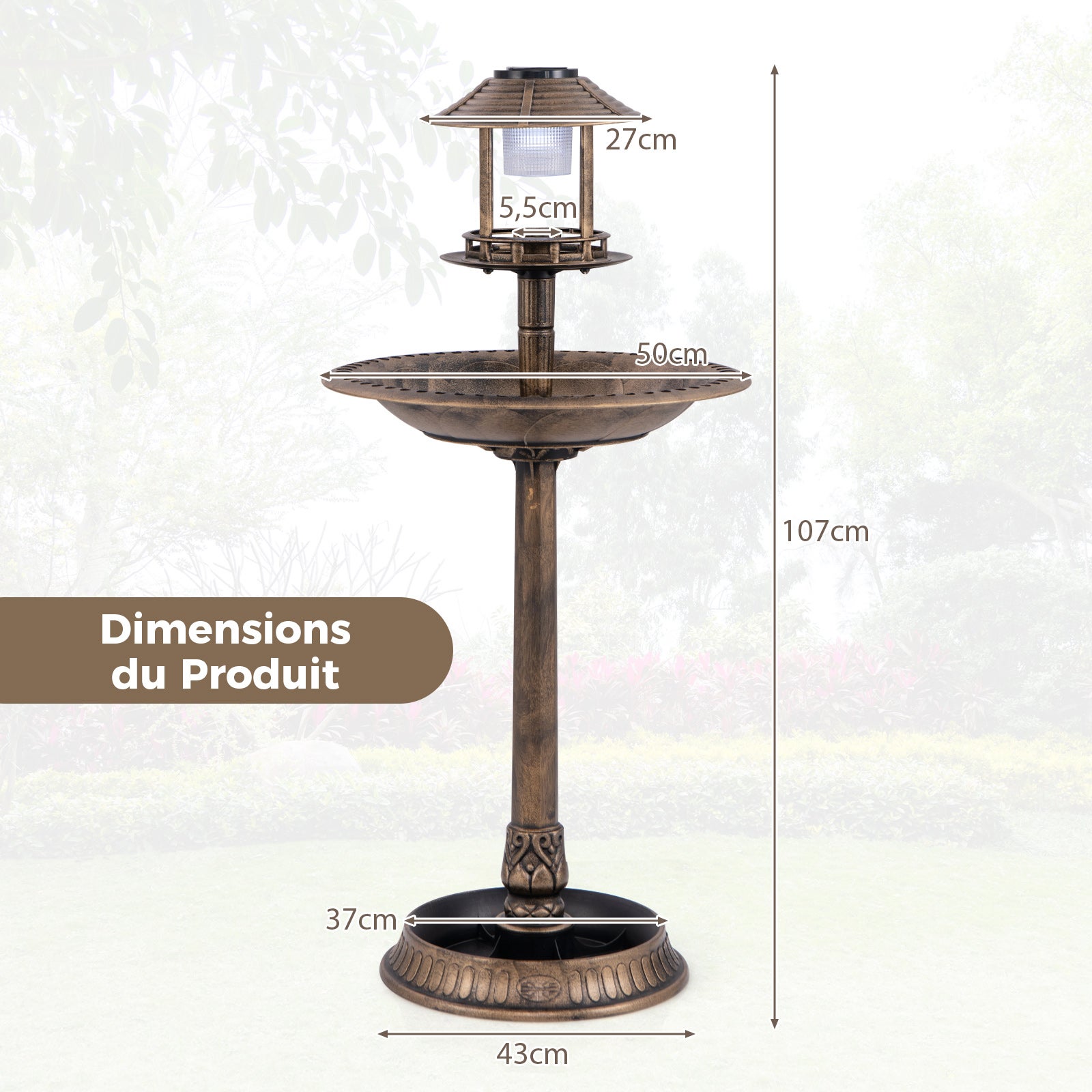 Banheira para pássaros 3 em 1 com energia solar, decoração exterior com suporte retroiluminado com lâmpada, bebedouro leve para pássaros para jardim, - 4