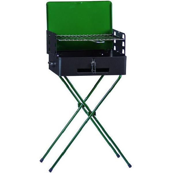 Barbecue A Carbonella Outsunny Pieghevole A Valigetta | Griglia Portatile 47x30x28 Cm Con Padella E Manico Per Campeggio E Picnic | Verde, Resistente A 600°C