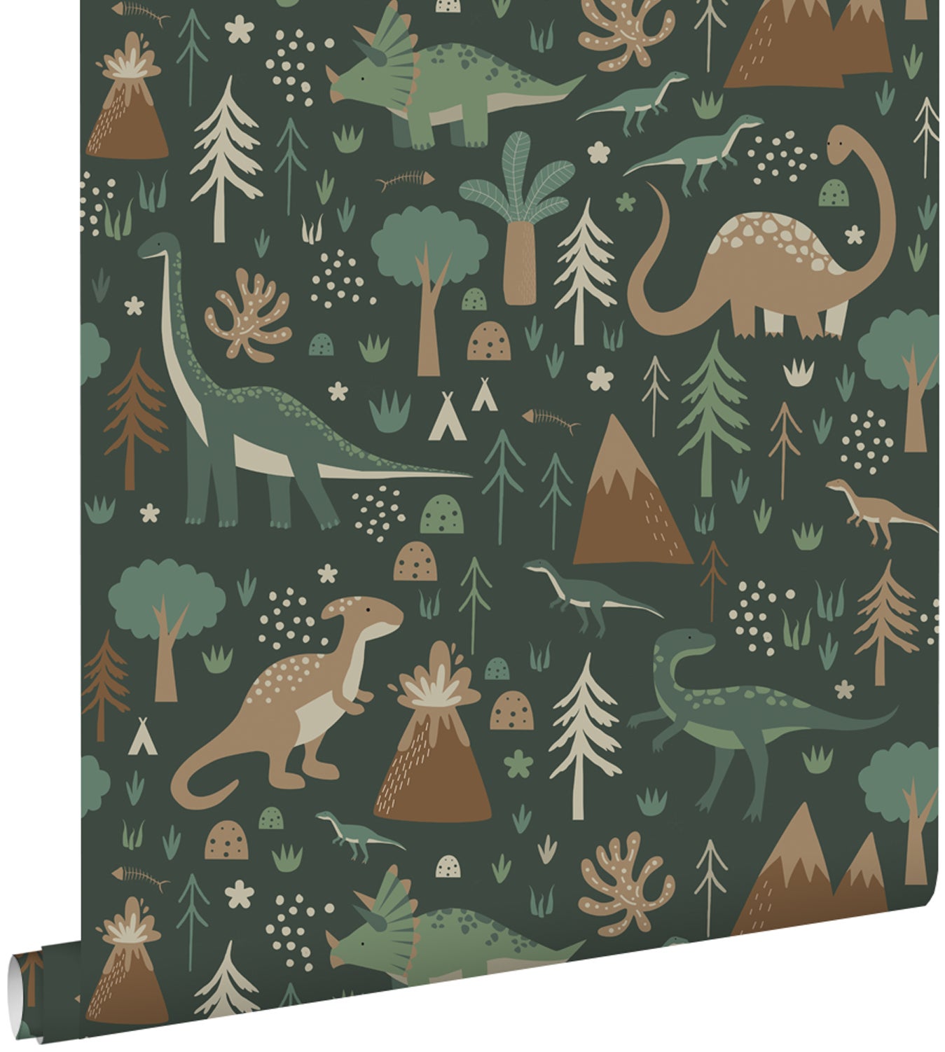 Tapeta dinozaury ciemnej zieleniIbrązowym - 53 cm x 10.05 m - ESTAHOME