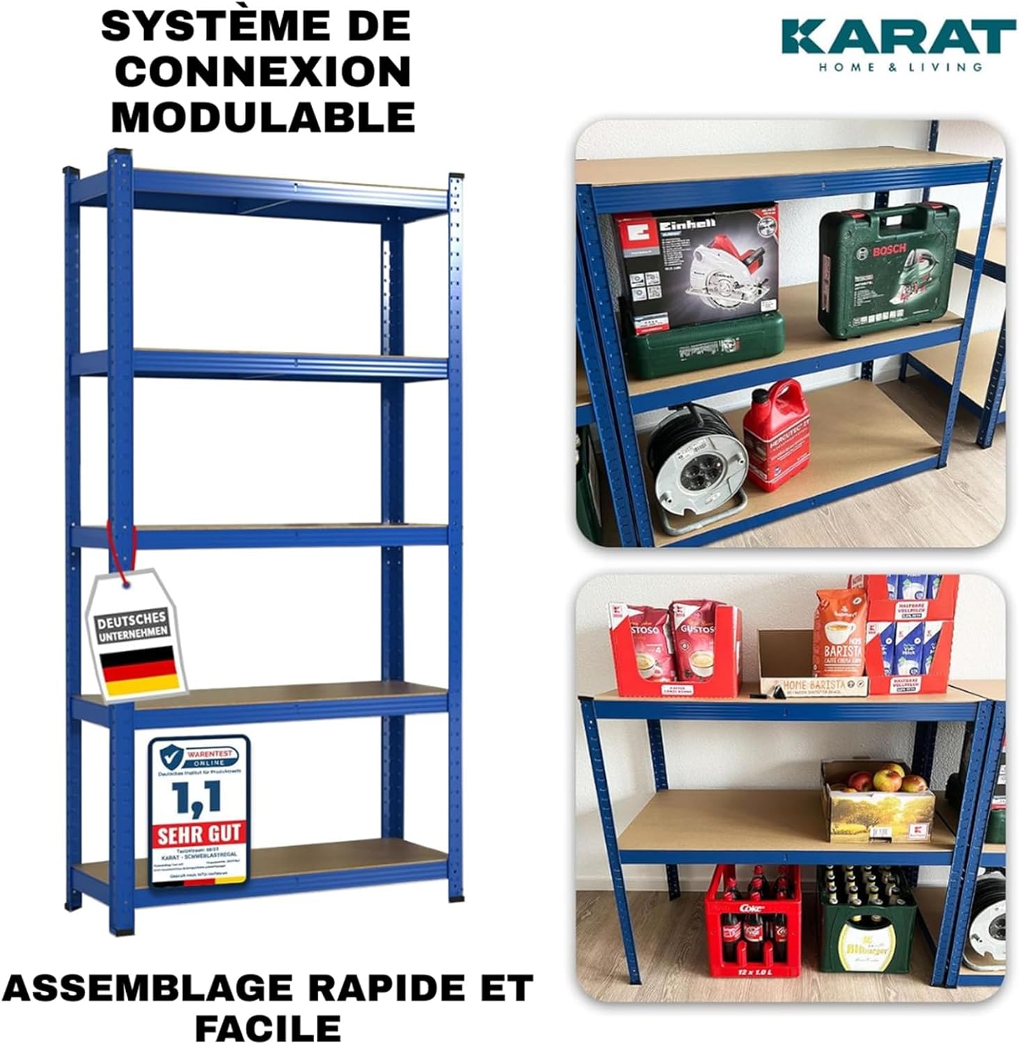 2 X Rayonnages pour charges lourdes, 200 x 120 x 60 cm, Bleu, Capacité de charge max :&nbsp; 875 kg - 4