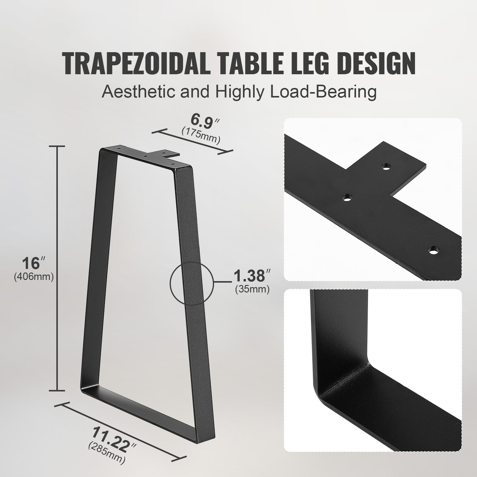 Pés de Mesa Aço Trapezoidal SucceBuy 406.4MM Kit 2 Mesas Baixas DIY Bancos Carga 181.4KG Instalação Rápida Preto - 4