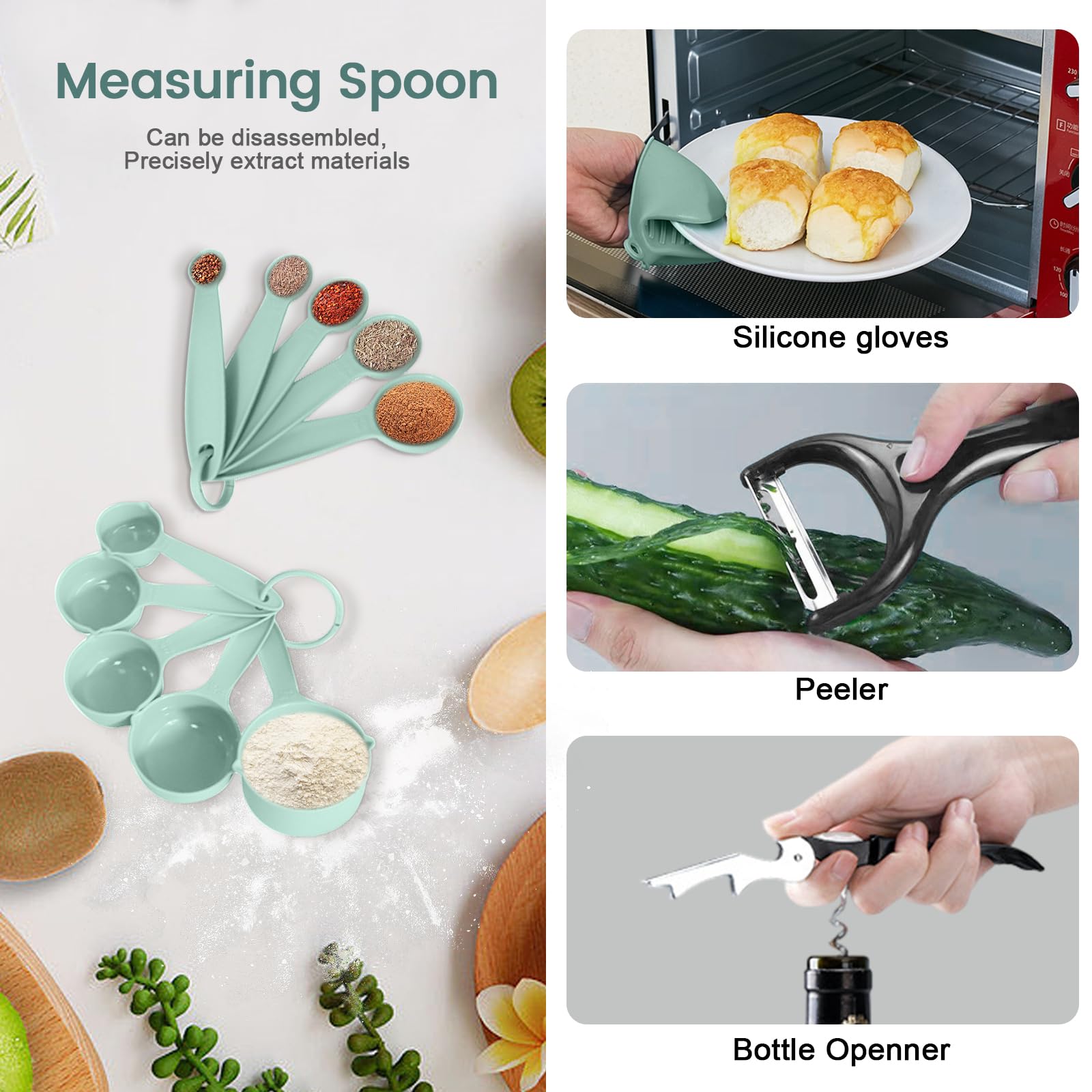 DOPGL Set di utensili da cucina in silicone, 50 pezzi, senza BPA, non
