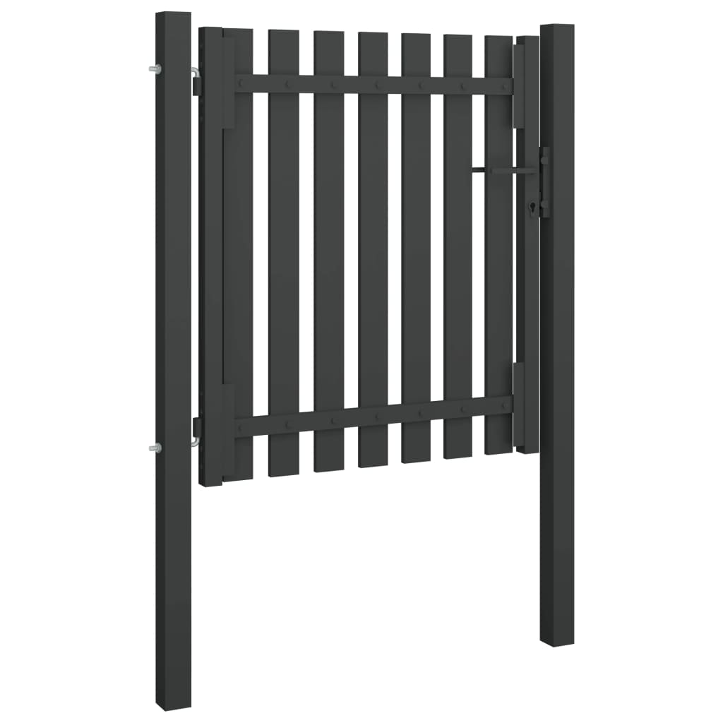Lospitch Portillon De Jardin 120x100cm - Barre Acier Zingué Anthracite Avec Serrure Et 3 Clés