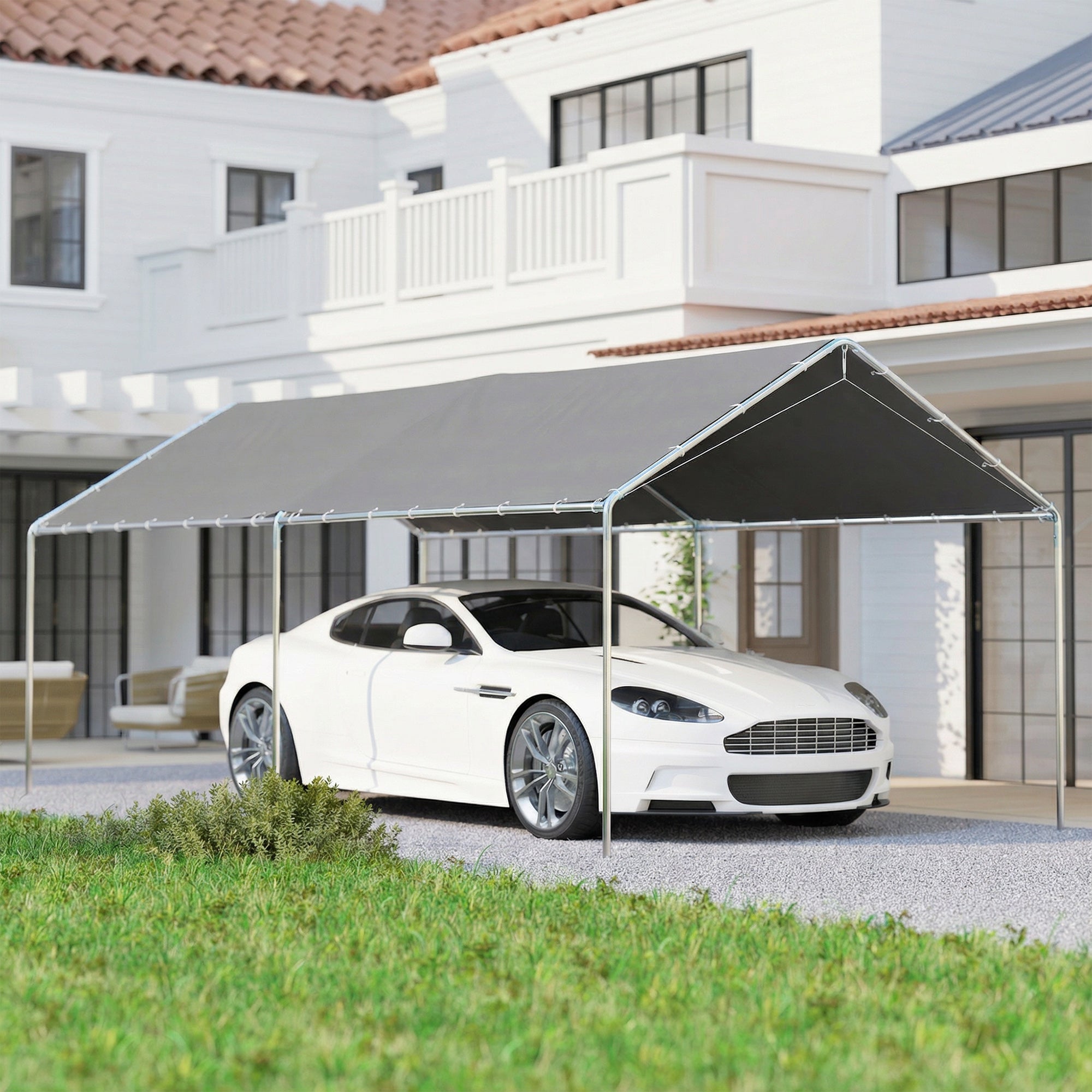 Carpa para Garaje Outsunny Acero Galvanizado, PE Gris 595x294x260 cm - 2