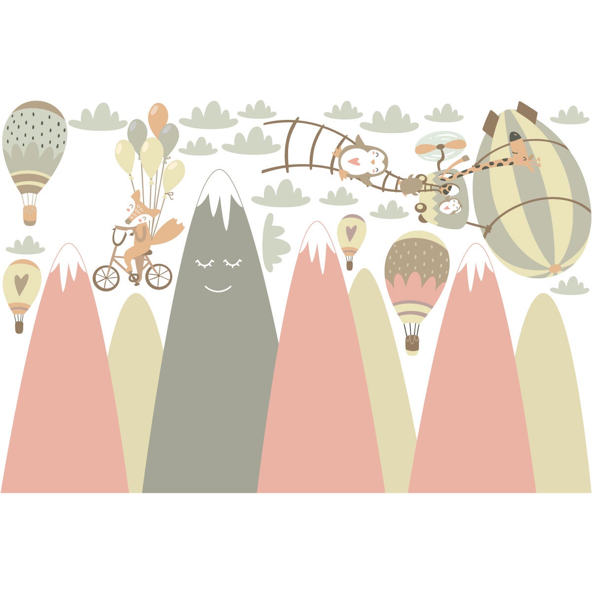 Adesivo bambino di montagna scandinavo amici animali - Sticker adesivo - adesivi murali - 120x180cm - 4