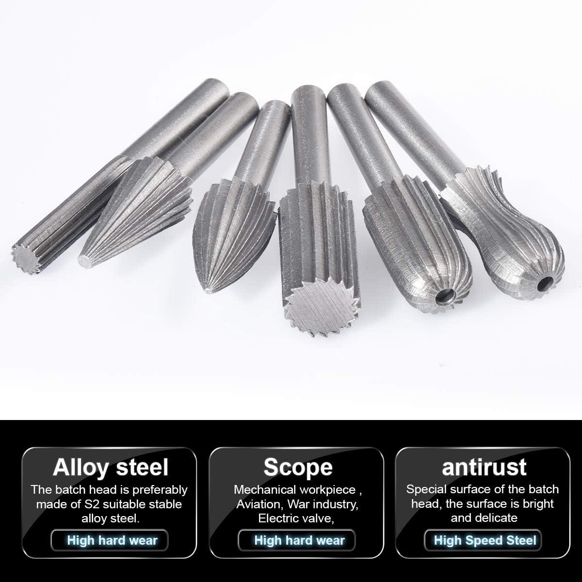 Lot de 6 fraises rotatives en tungstène double coupe 6 mm Queue en tungstène Embouts de limage/gravure/meulage pour outils rotatifs - 5