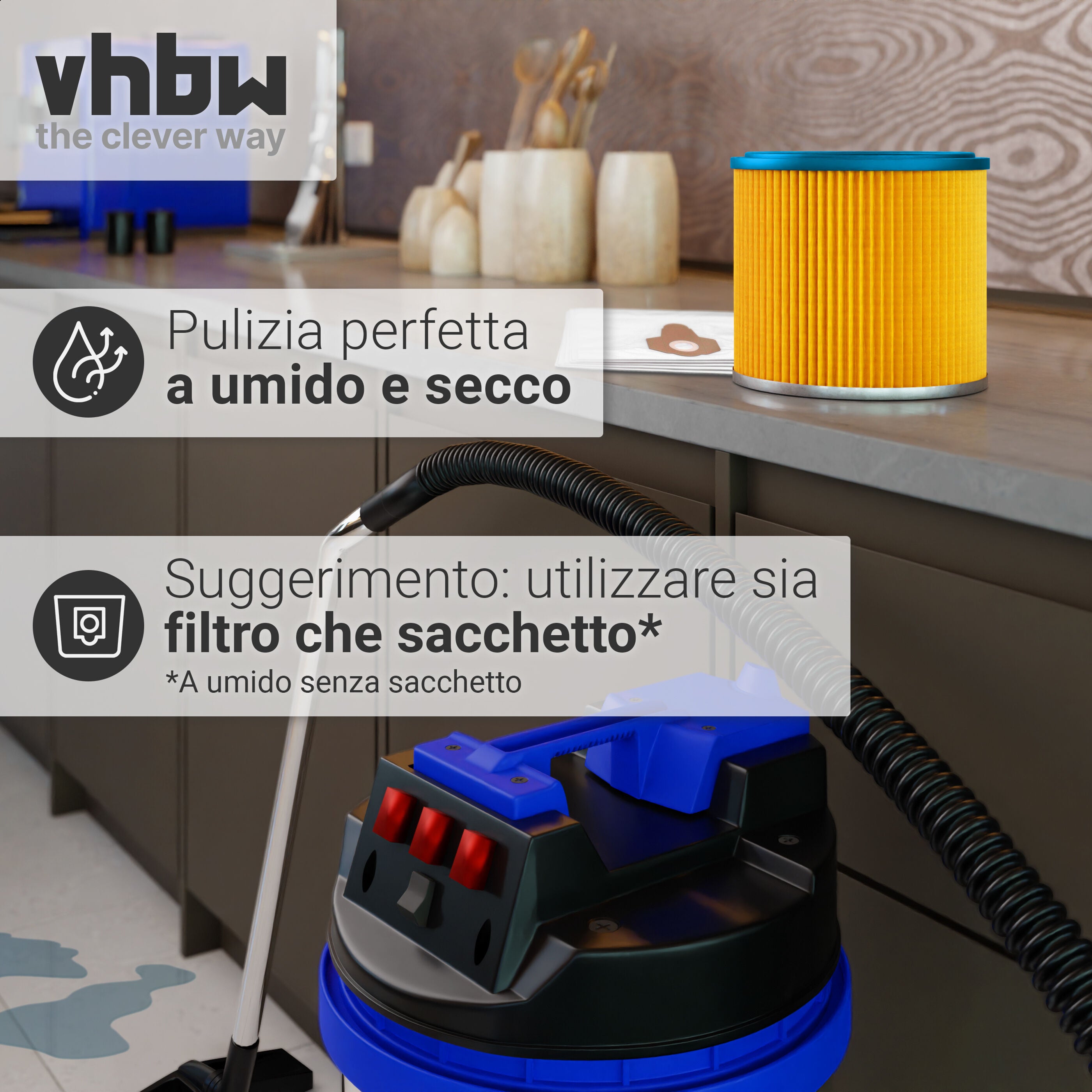 vhbw 1x filtre plissé compatible avec Aqua Vac Plus 1000, 1001, 740m aspirateur - bleu / jaune - 7