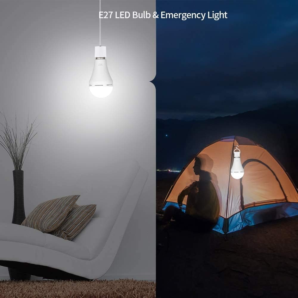 Duas lâmpadas LED E27 recarregáveis (com pilhas), luz branca neutra de 12 W, adequadas para lâmpadas incandescentes para acampamentos e tendas - 4