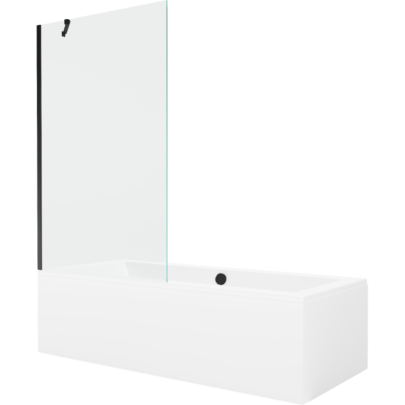 Mexen Cube wanna prostokątna 180 x 80 cm z obudową i parawanem 1-skrzydłowym 100 cm, transparent, czarny - 550518080X9510000070