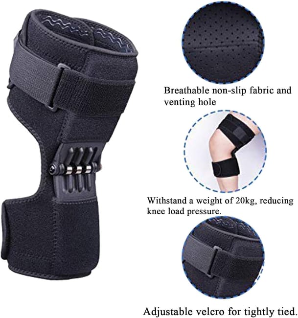 Lot de 2 genouillères avec 3 ressorts robustes, pour homme et femme souffrant de faiblesse des jambes, d'arthrite, de déchirures méniscales - Noir - 2